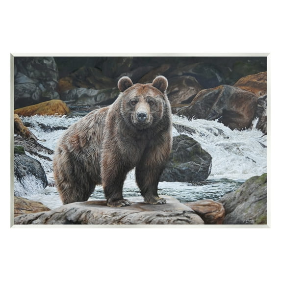 Stupell Industries Grizzly Bear by Waterfall Animals & Insects Painting Unframed Art Print Wall Art, 15 x 10