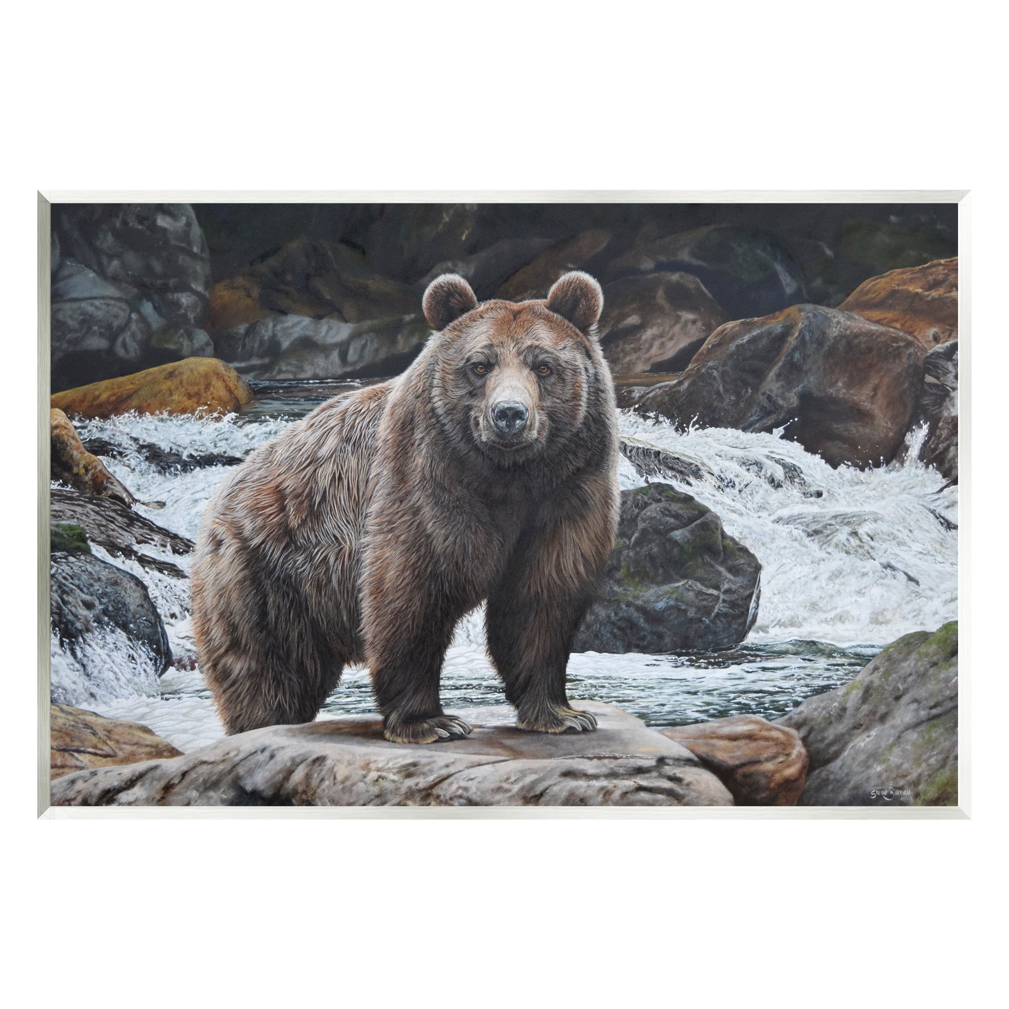 Stupell Industries Grizzly Bear by Waterfall Animals & Insects Painting Unframed Art Print Wall Art, 19 x 13