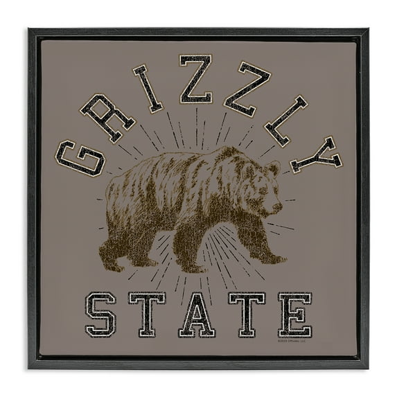 Stupell Industries Grizzly State Vintage Novelty & Humor Painting Black Floater Framed Canvas Art Print Wall Art, 25 x 25