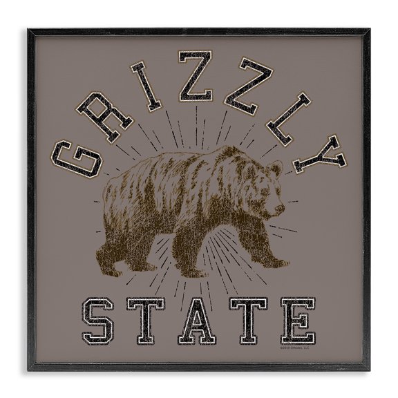 Stupell Industries Grizzly State Vintage Novelty & Humor Painting Black Framed Art Print Wall Art, 17 x 17