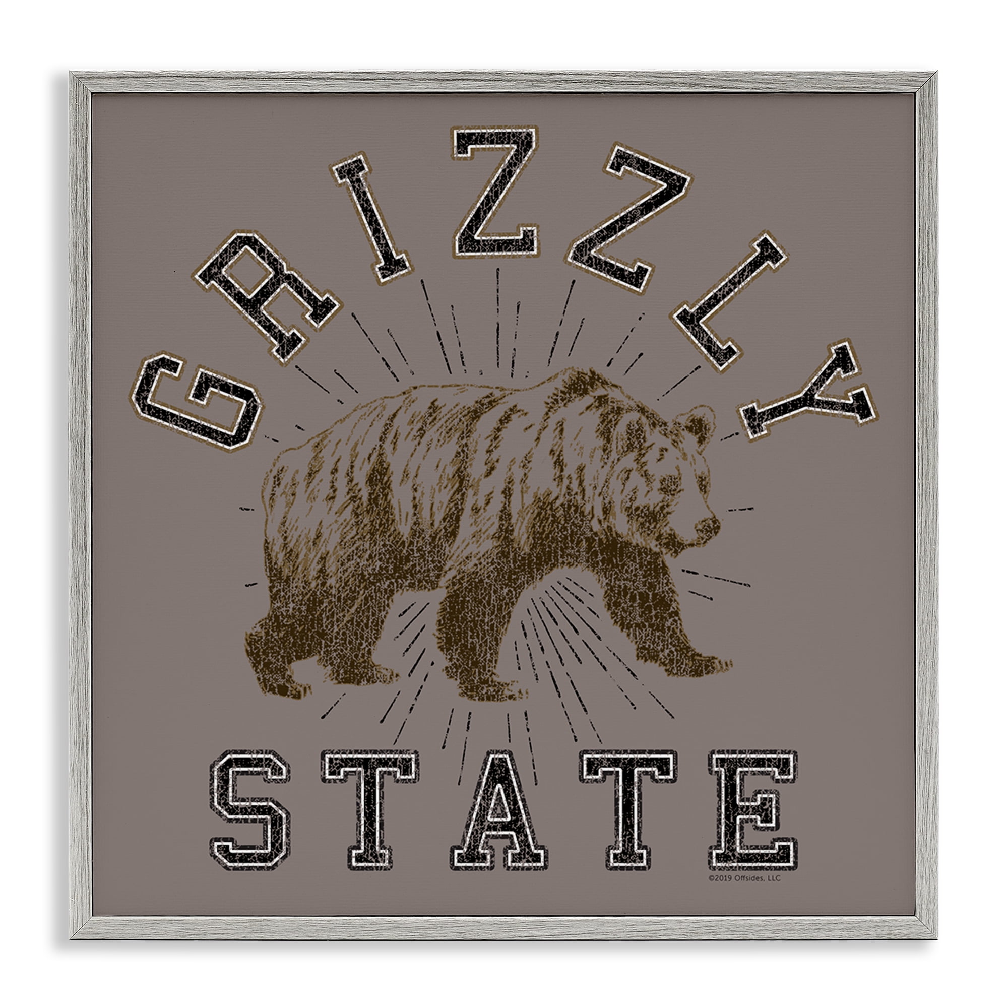 Stupell Industries Grizzly State Vintage Novelty & Humor Painting Gray Framed Art Print Wall Art, 24 x 24