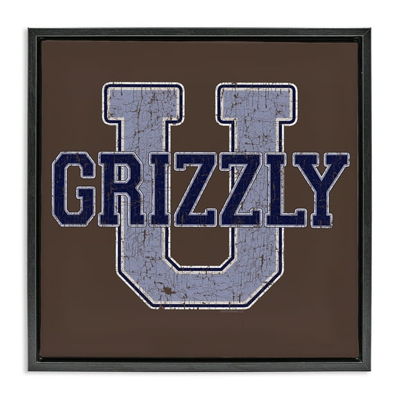 Stupell Industries Grizzly U College University Novelty & Humor Painting Black Floater Framed Canvas Art Print Wall Art, 18 x 18