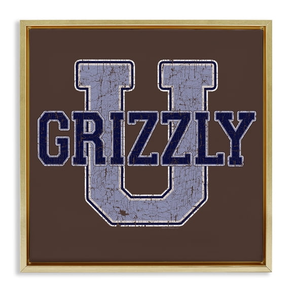 Stupell Industries Grizzly U College University Novelty & Humor Painting Gold Floater Framed Canvas Art Print Wall Art, 18 x 18