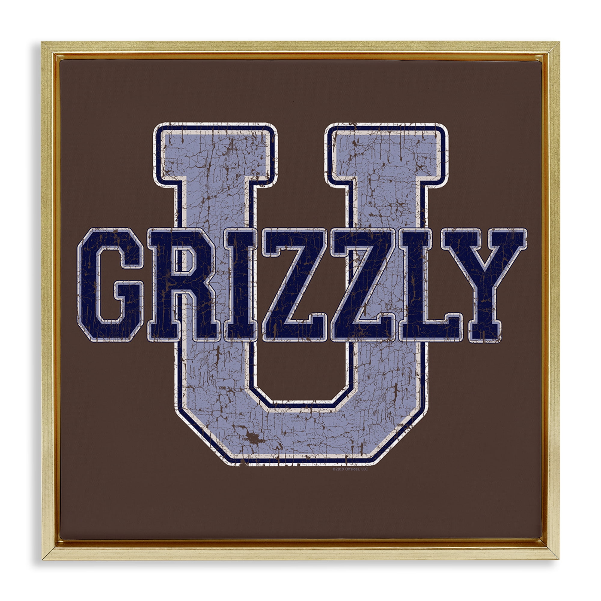 Stupell Industries Grizzly U College University Novelty & Humor Painting Gold Floater Framed Canvas Art Print Wall Art, 25 x 25
