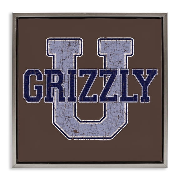 Stupell Industries Grizzly U College University Novelty & Humor Painting Gray Floater Framed Canvas Art Print Wall Art, 18 x 18