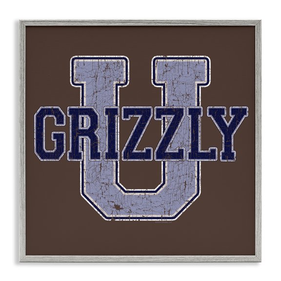 Stupell Industries Grizzly U College University Novelty & Humor Painting Gray Framed Art Print Wall Art, 12 x 12