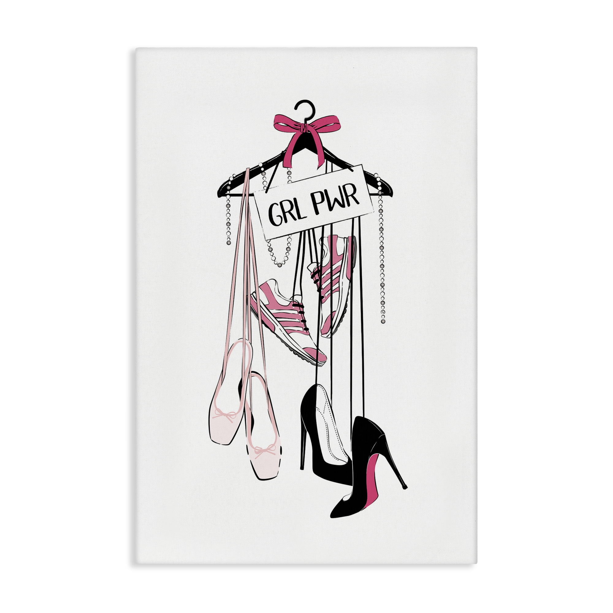 Stupell Industries Grl Pwr Hanging Shoes Beauty & Fashion Painting Gallery Wrapped Canvas Art Print Wall Art, 16 x 24