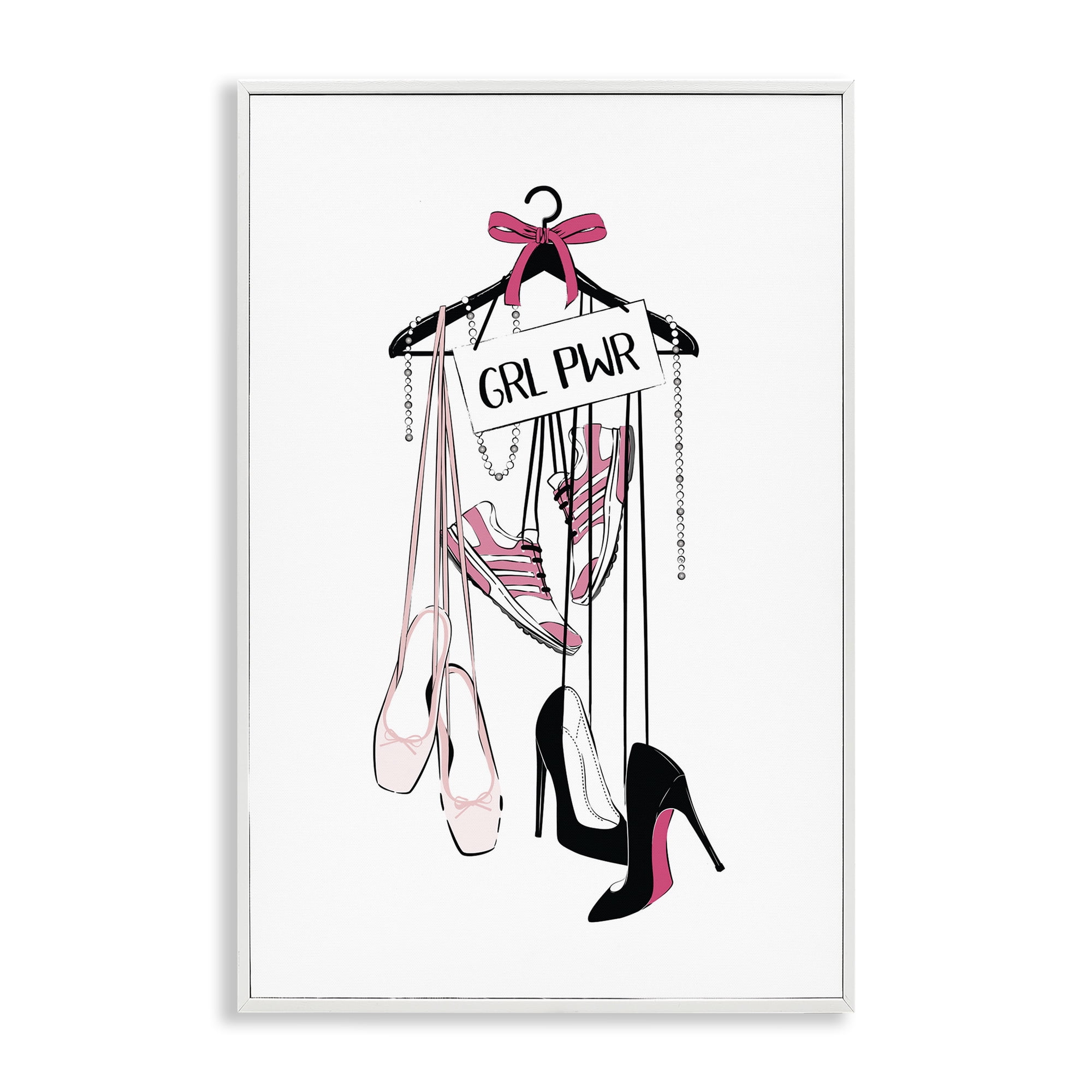 Stupell Industries Grl Pwr Hanging Shoes Beauty & Fashion Painting White Framed Art Print Wall Art, 16 x 24