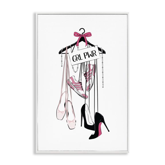 Stupell Industries Grl Pwr Hanging Shoes Beauty & Fashion Painting White Framed Art Print Wall Art, 16 x 24
