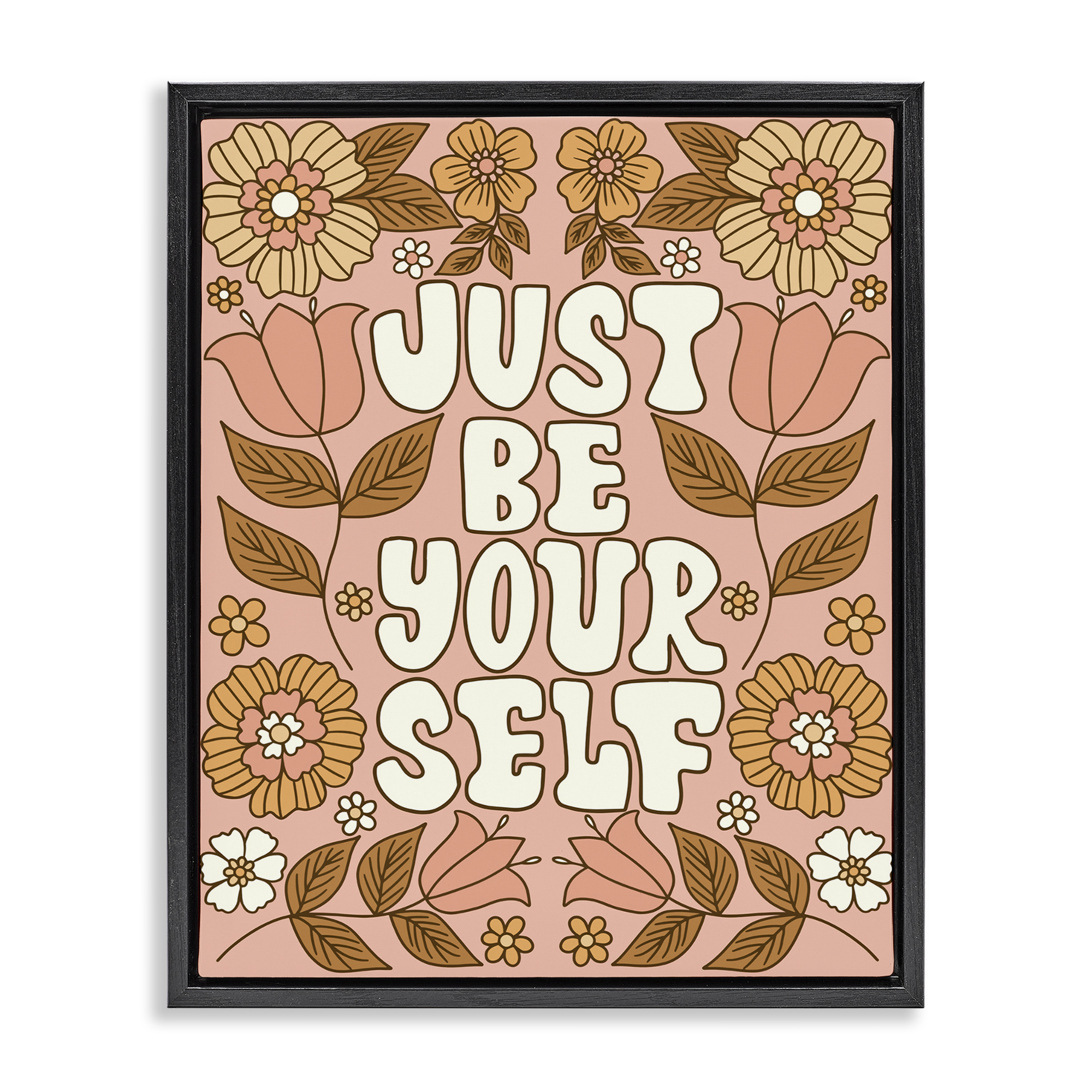 Stupell Industries Groovy Be Yourself Plants & Flowers Painting Black Floater Framed Canvas Art Print Wall Art, 17 x 21