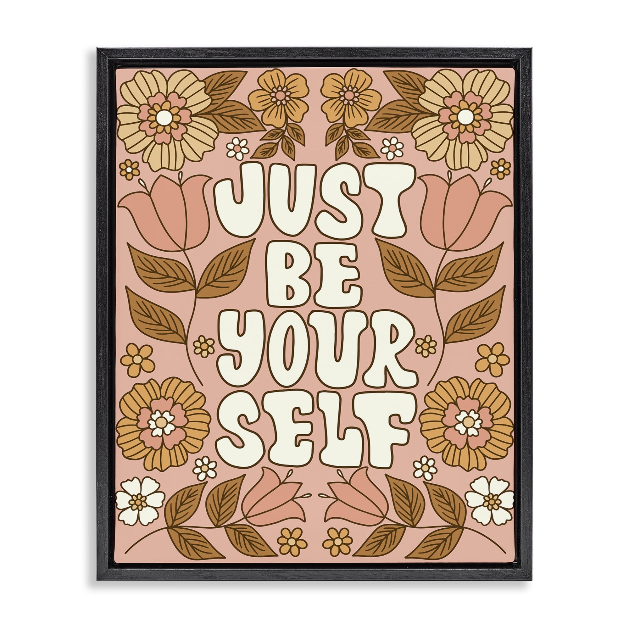 Stupell Industries Groovy Be Yourself Plants & Flowers Painting Black Floater Framed Canvas Art Print Wall Art, 25 x 31