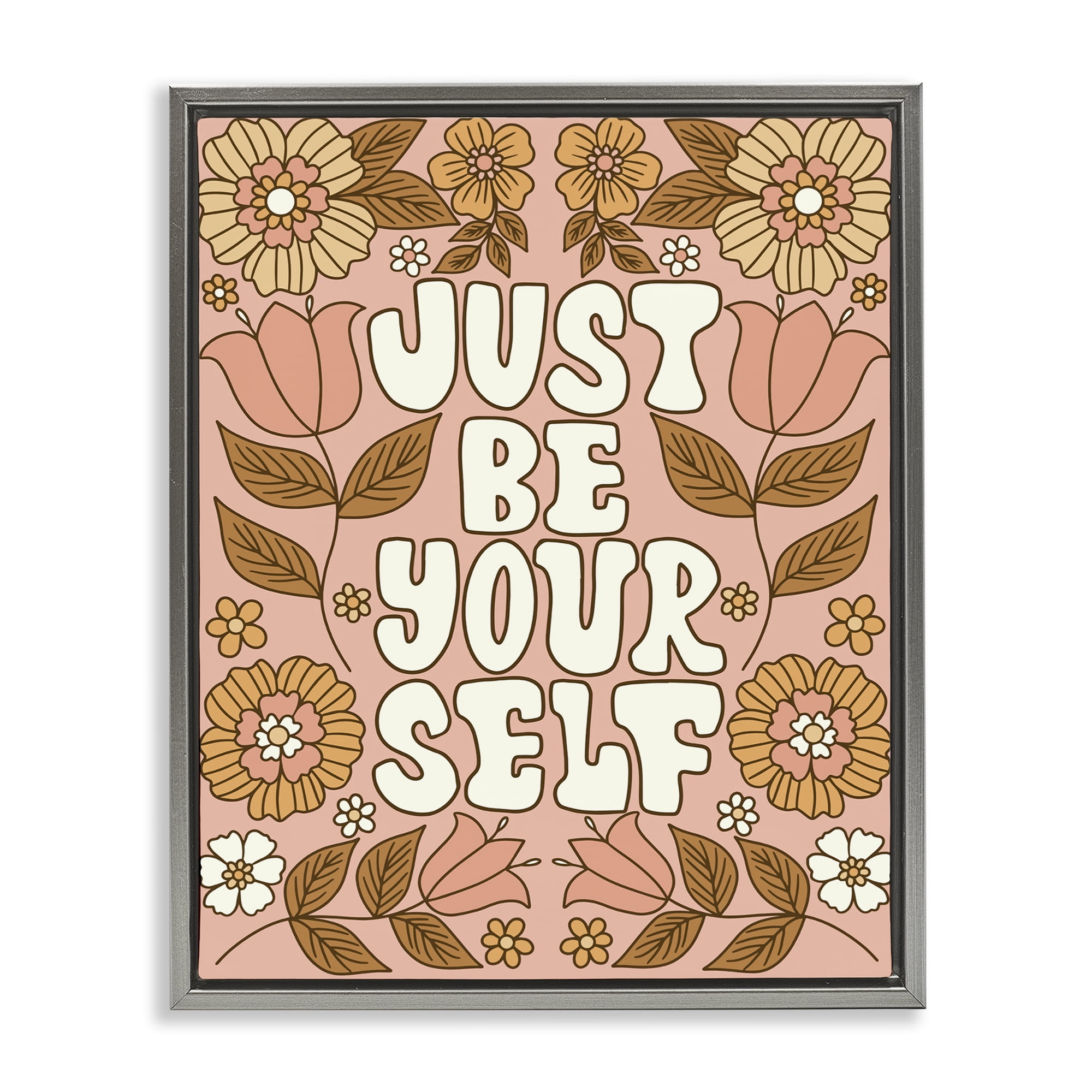 Stupell Industries Groovy Be Yourself Plants & Flowers Painting Gray Floater Framed Canvas Art Print Wall Art, 25 x 31