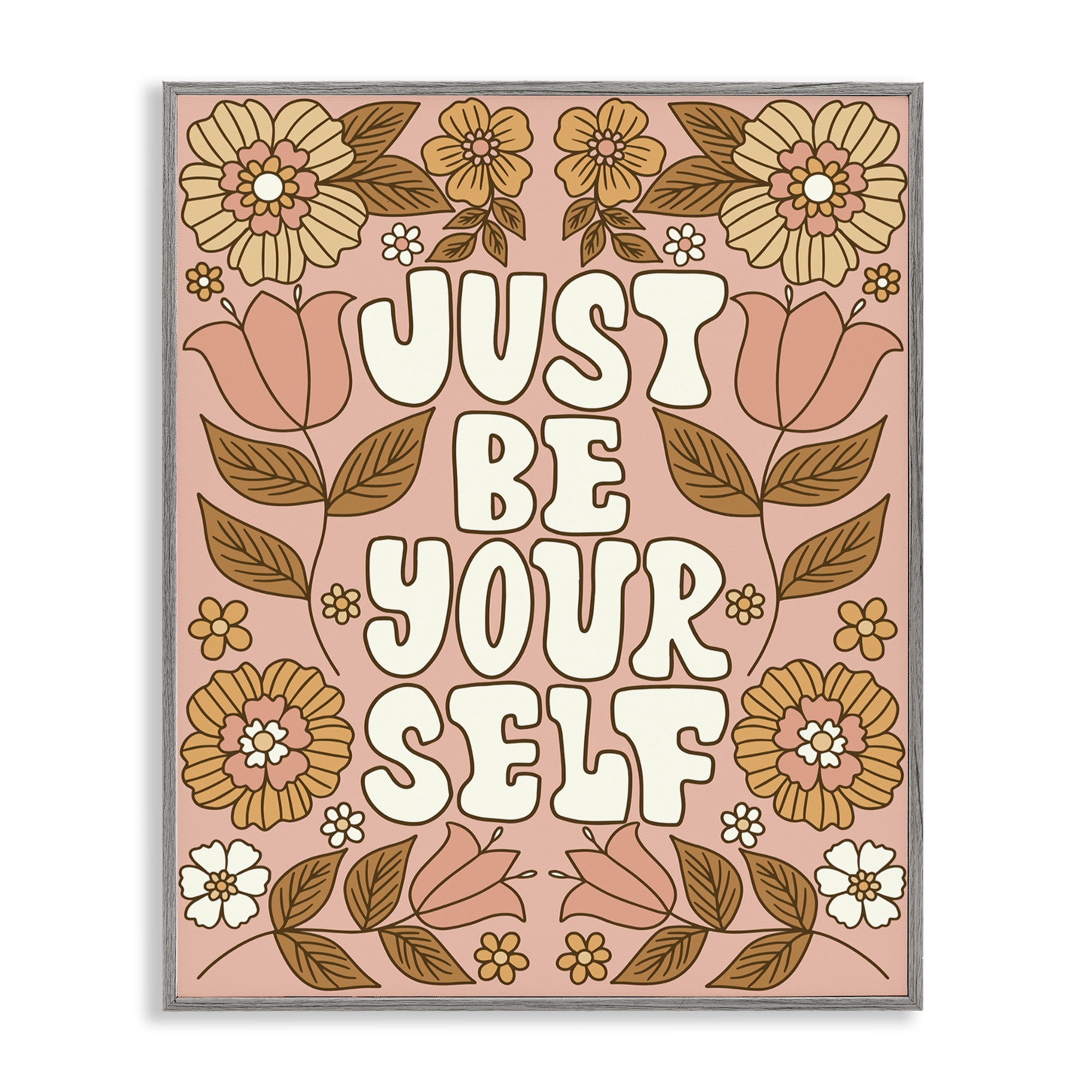 Stupell Industries Groovy Be Yourself Plants & Flowers Painting Gray Framed Art Print Wall Art, 11 x 14