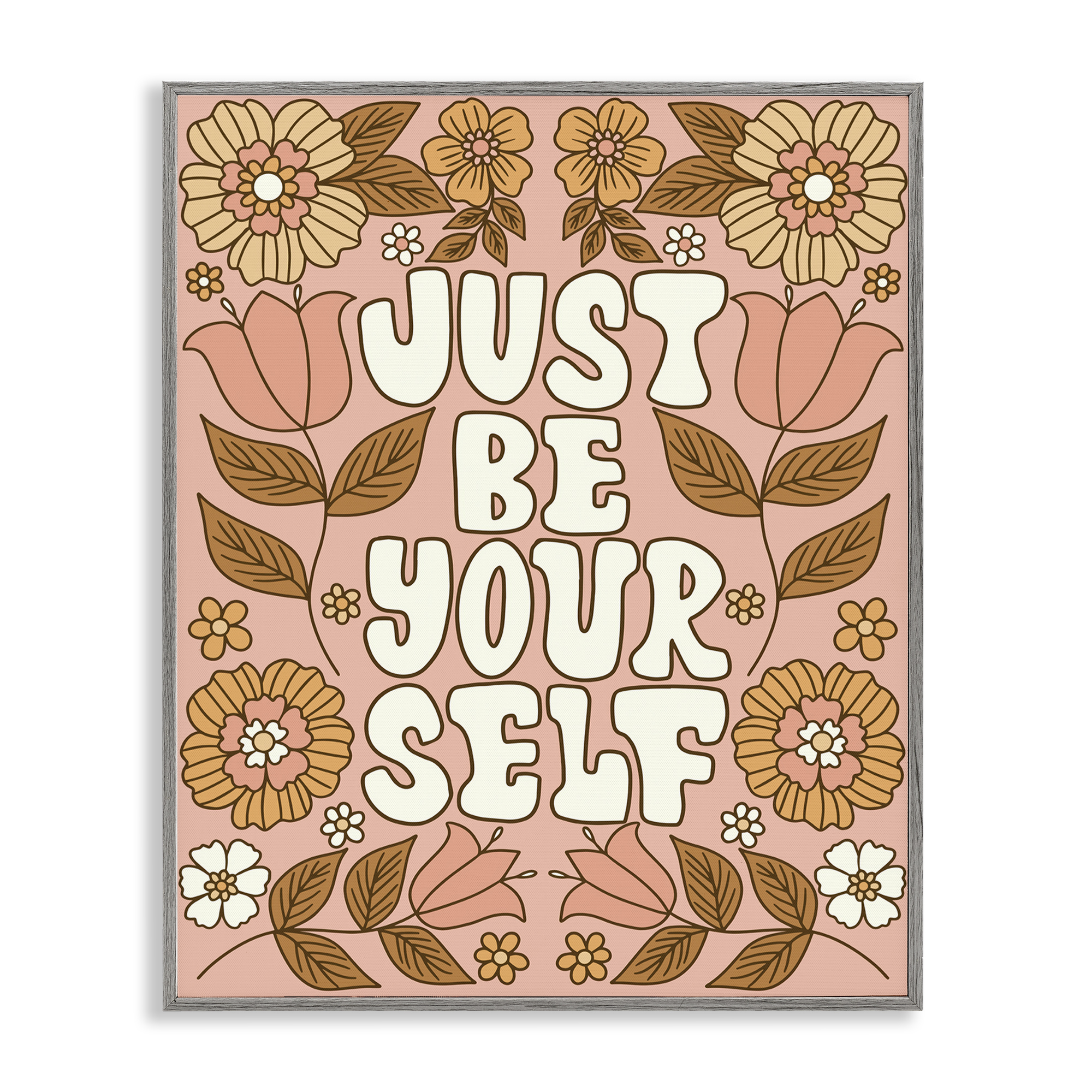 Stupell Industries Groovy Be Yourself Plants & Flowers Painting Gray Framed Art Print Wall Art, 16 x 20