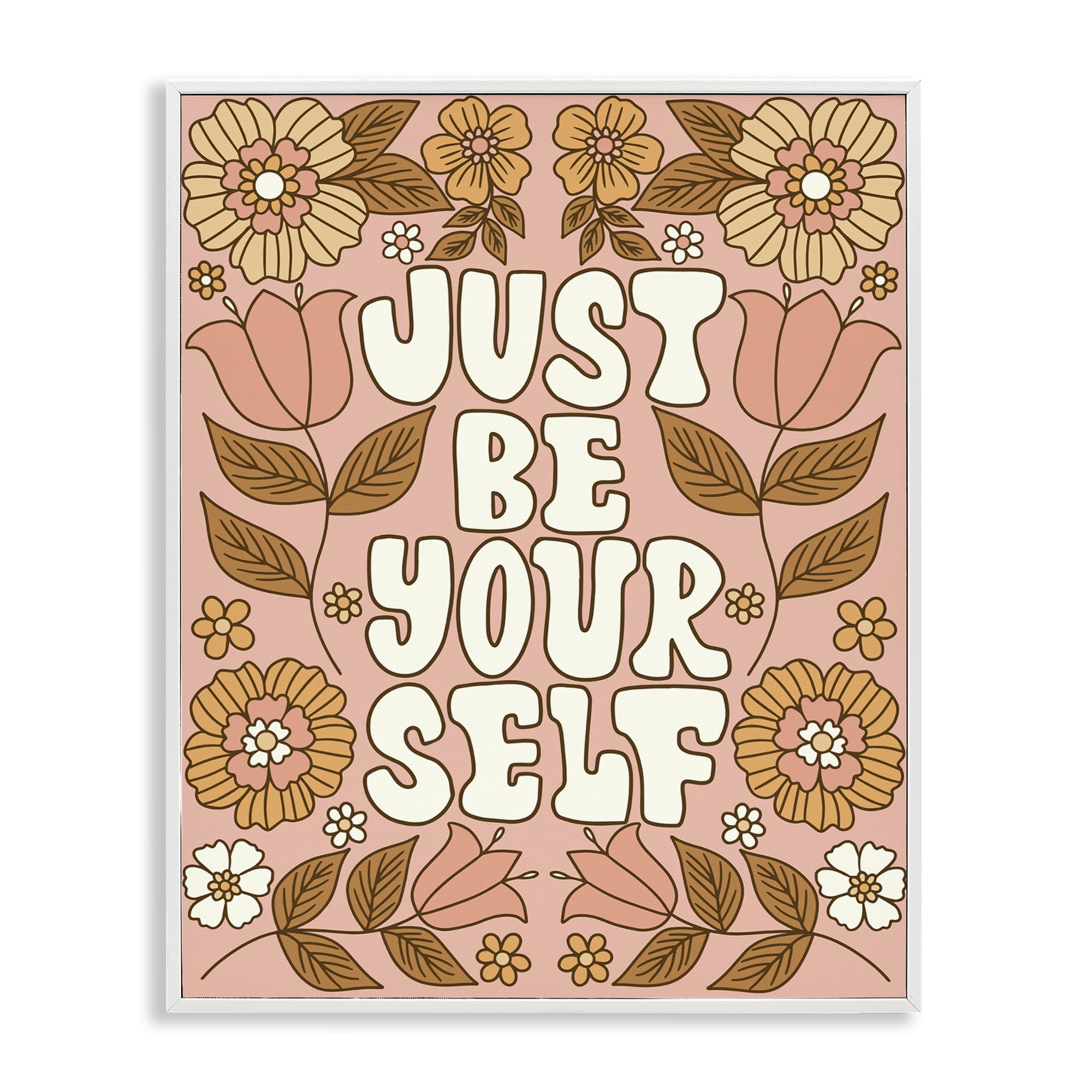 Stupell Industries Groovy Be Yourself Plants & Flowers Painting White Framed Art Print Wall Art, 24 x 30