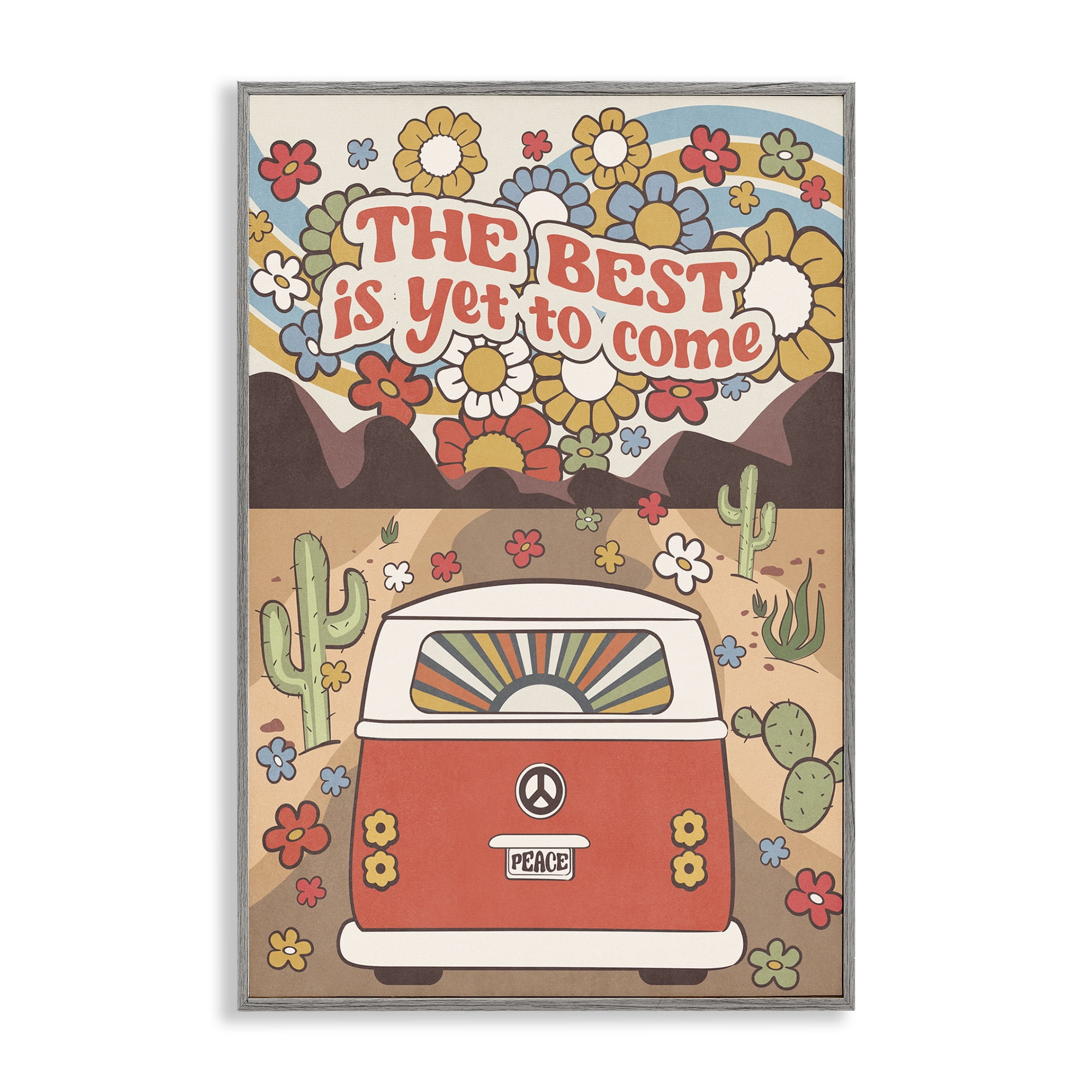 Stupell Industries Groovy Best Yet To Come Plants & Flowers Painting Gray Framed Art Print Wall Art, 12 x 18