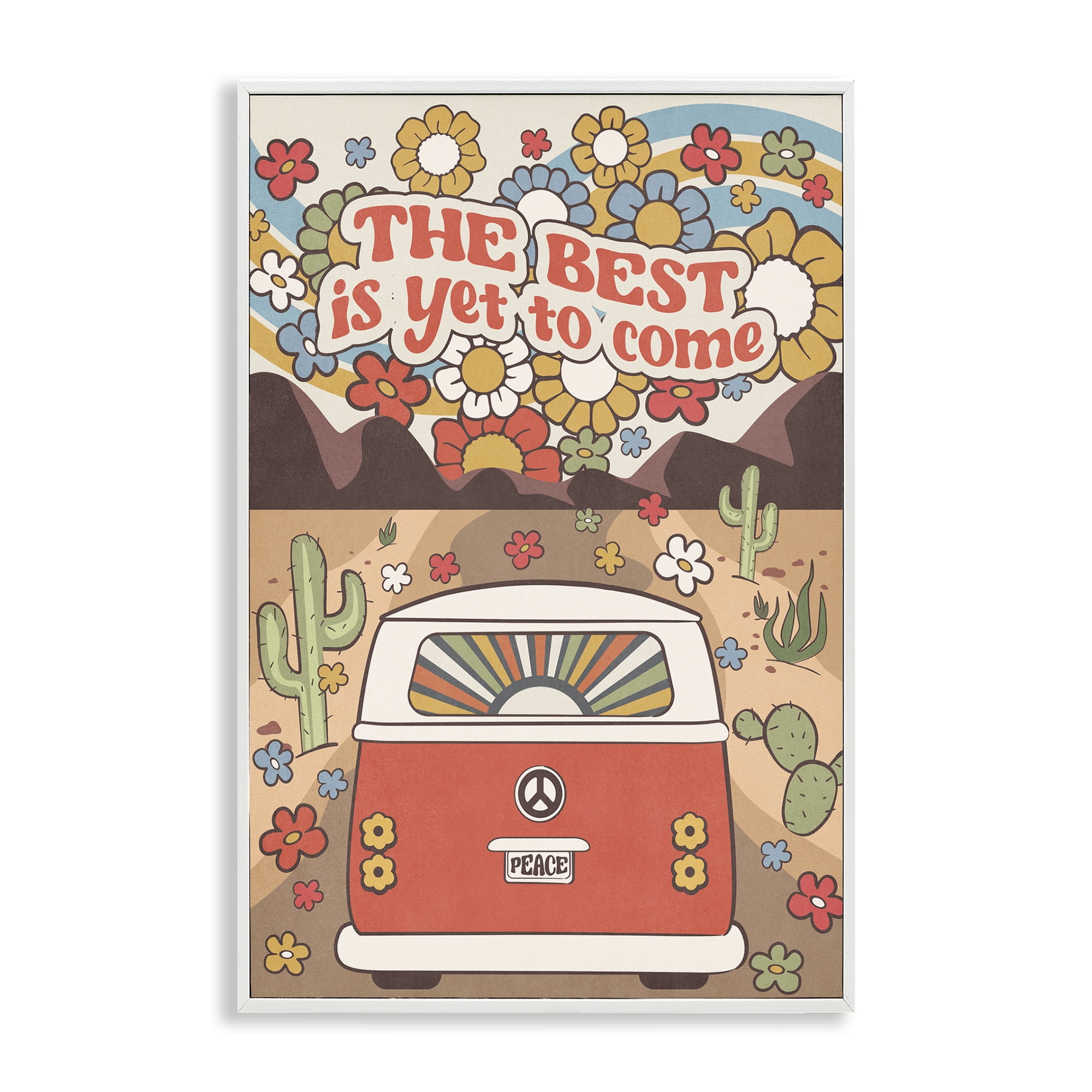 Stupell Industries Groovy Best Yet To Come Plants & Flowers Painting White Framed Art Print Wall Art, 12 x 18