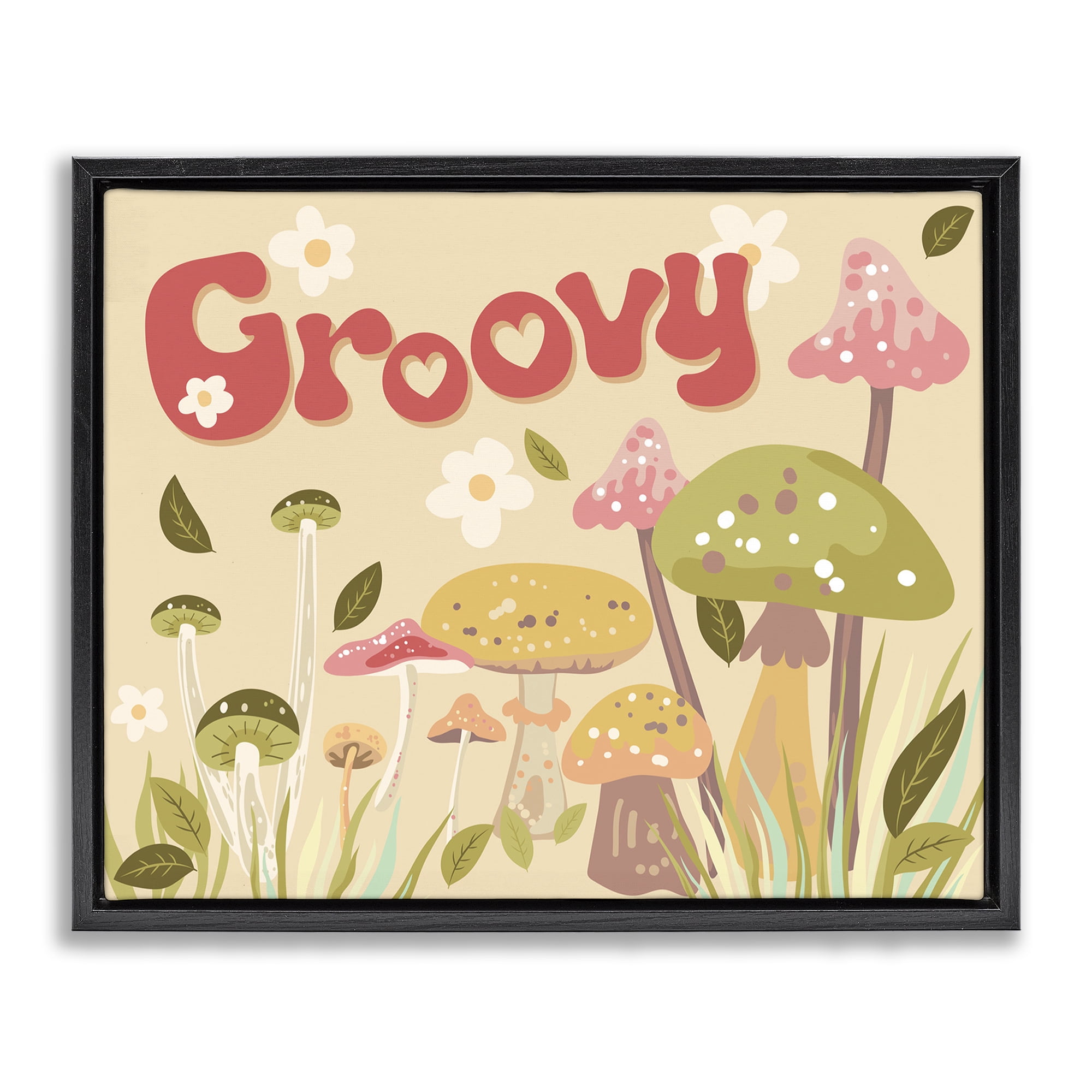Stupell Industries Groovy Botanical Mushrooms Botanical & Floral Painting Black Floater Framed Art Print Wall Art, 31 x 25
