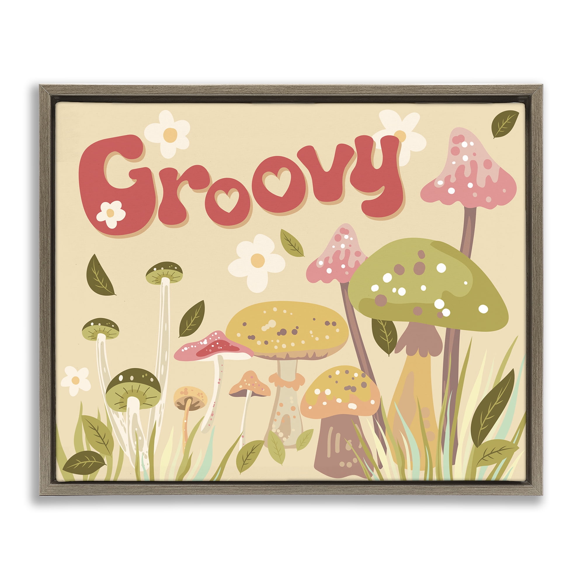 Stupell Industries Groovy Botanical Mushrooms Botanical & Floral Painting Brown Floater Framed Art Print Wall Art, 31 x 25