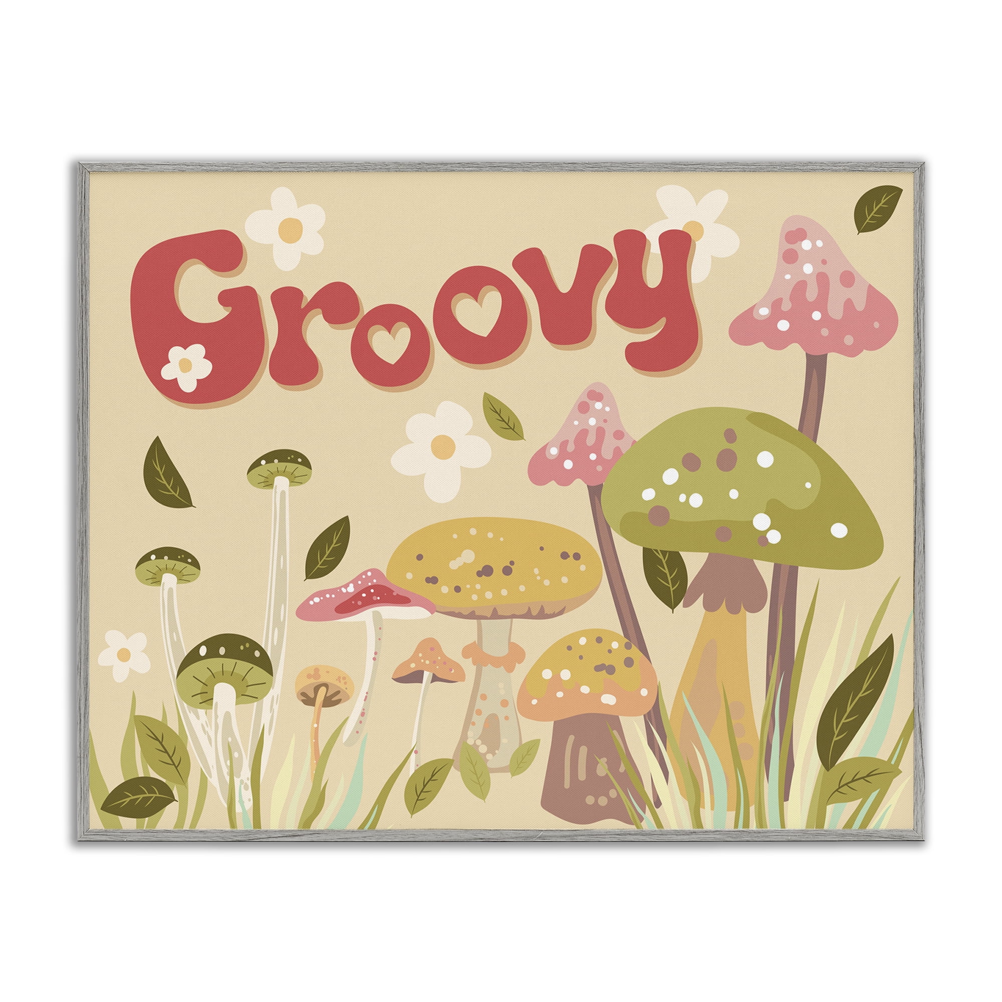 Stupell Industries Groovy Botanical Mushrooms Botanical & Floral Painting Gray Framed Art Print Wall Art, 30 x 24