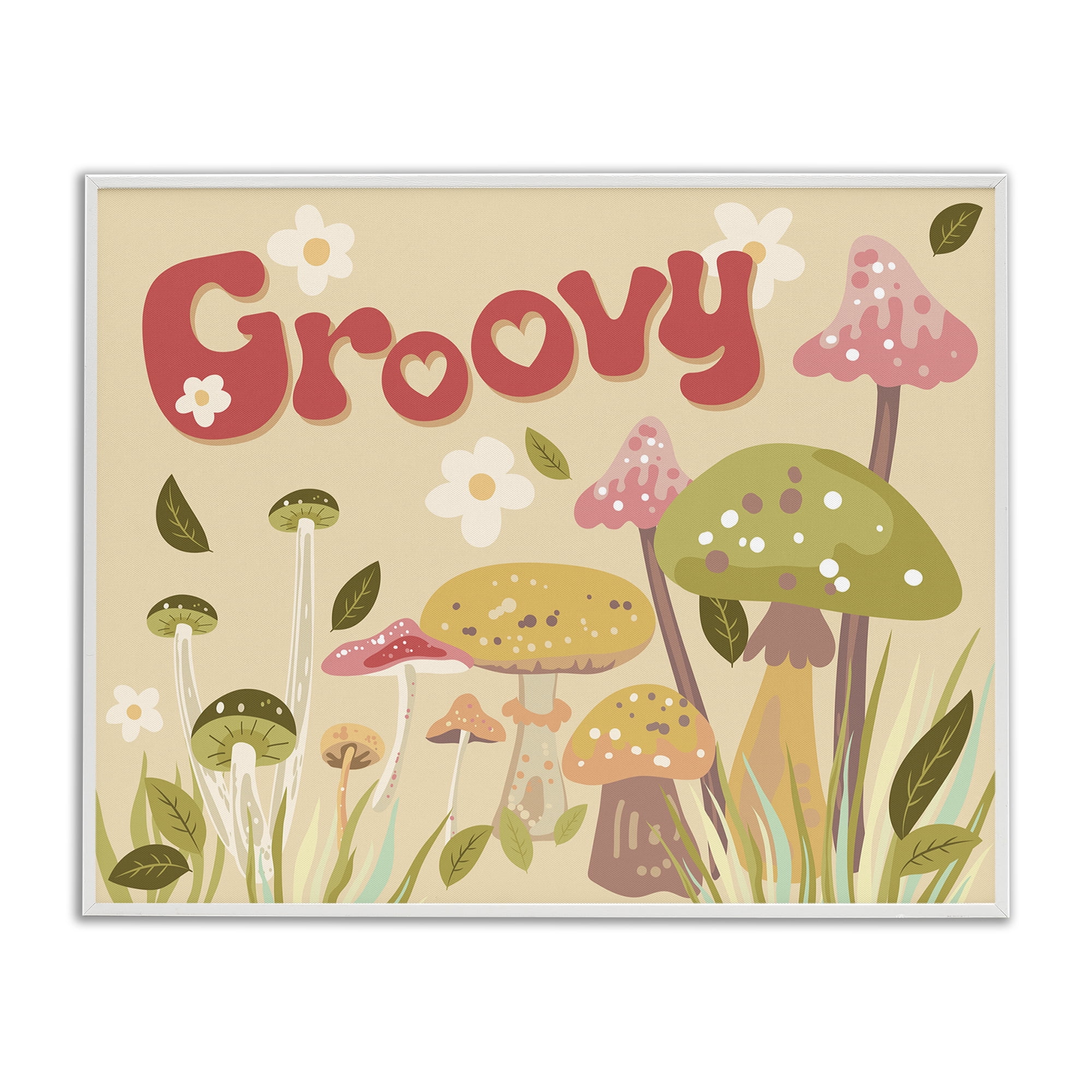 Stupell Industries Groovy Botanical Mushrooms Botanical & Floral Painting White Framed Art Print Wall Art, 30 x 24
