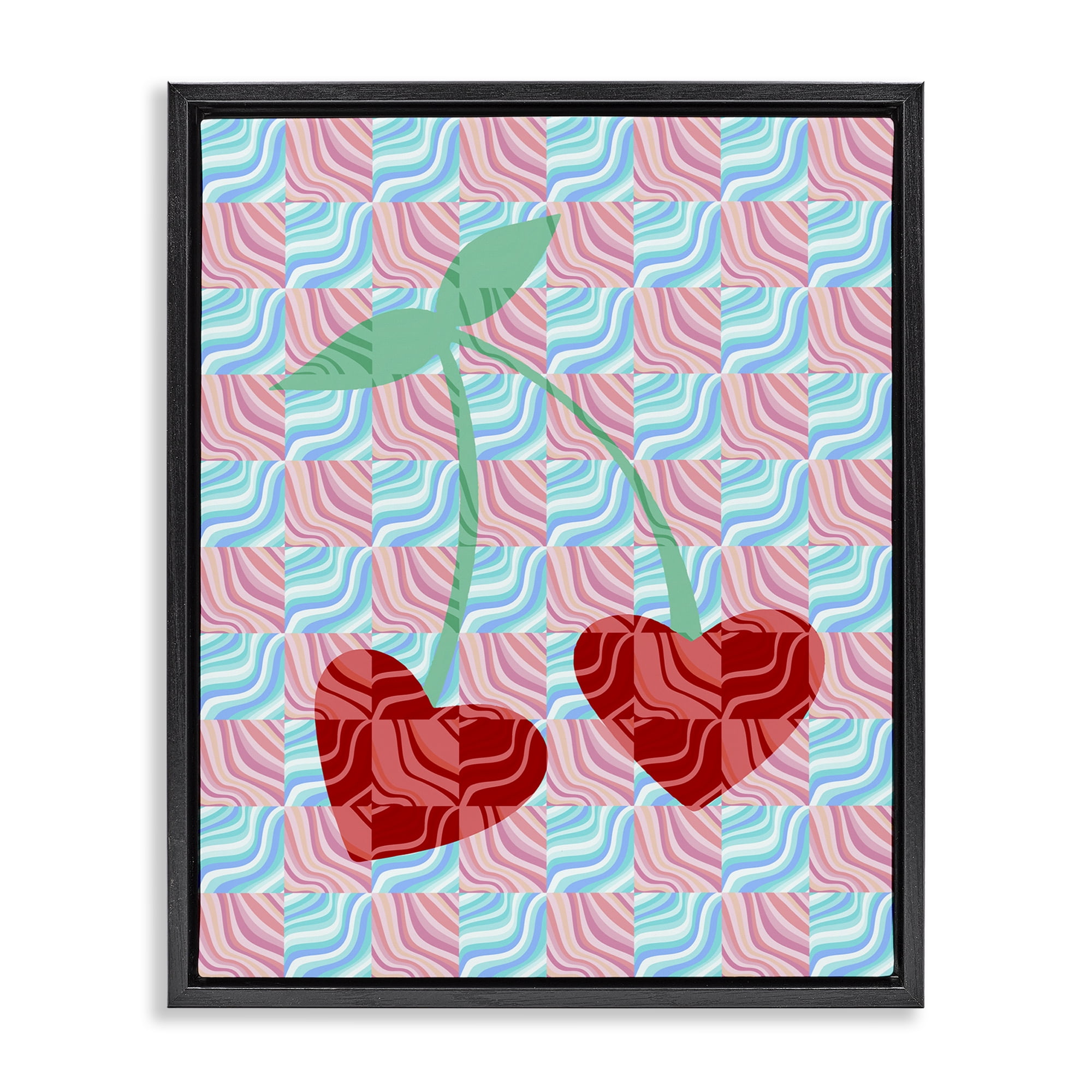 Stupell Industries Groovy Checkered Cherries Food & Beverage Painting Black Floater Framed Art Print Wall Art, 17 x 21