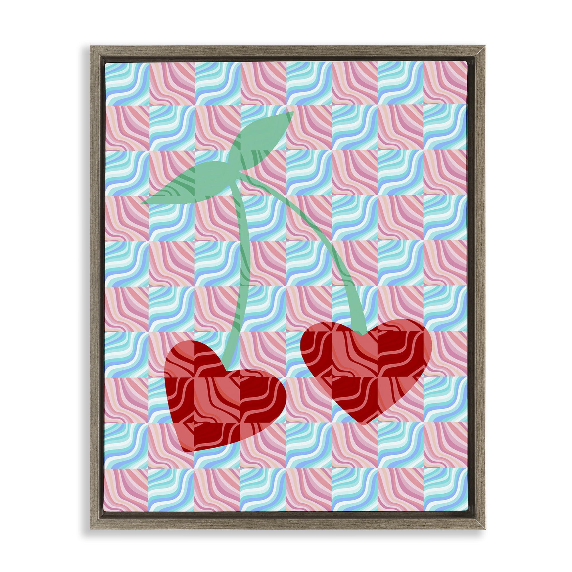 Stupell Industries Groovy Checkered Cherries Food & Beverage Painting Brown Floater Framed Art Print Wall Art, 25 x 31