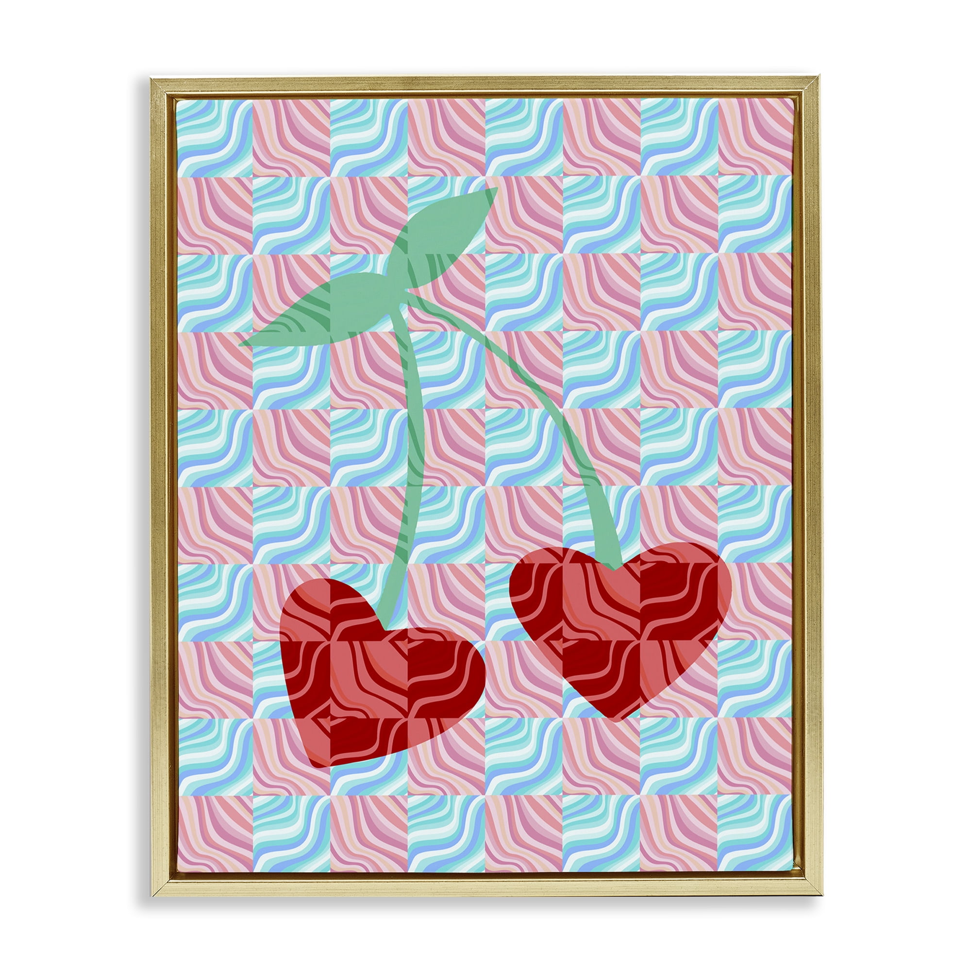 Stupell Industries Groovy Checkered Cherries Food & Beverage Painting Gold Floater Framed Art Print Wall Art, 25 x 31