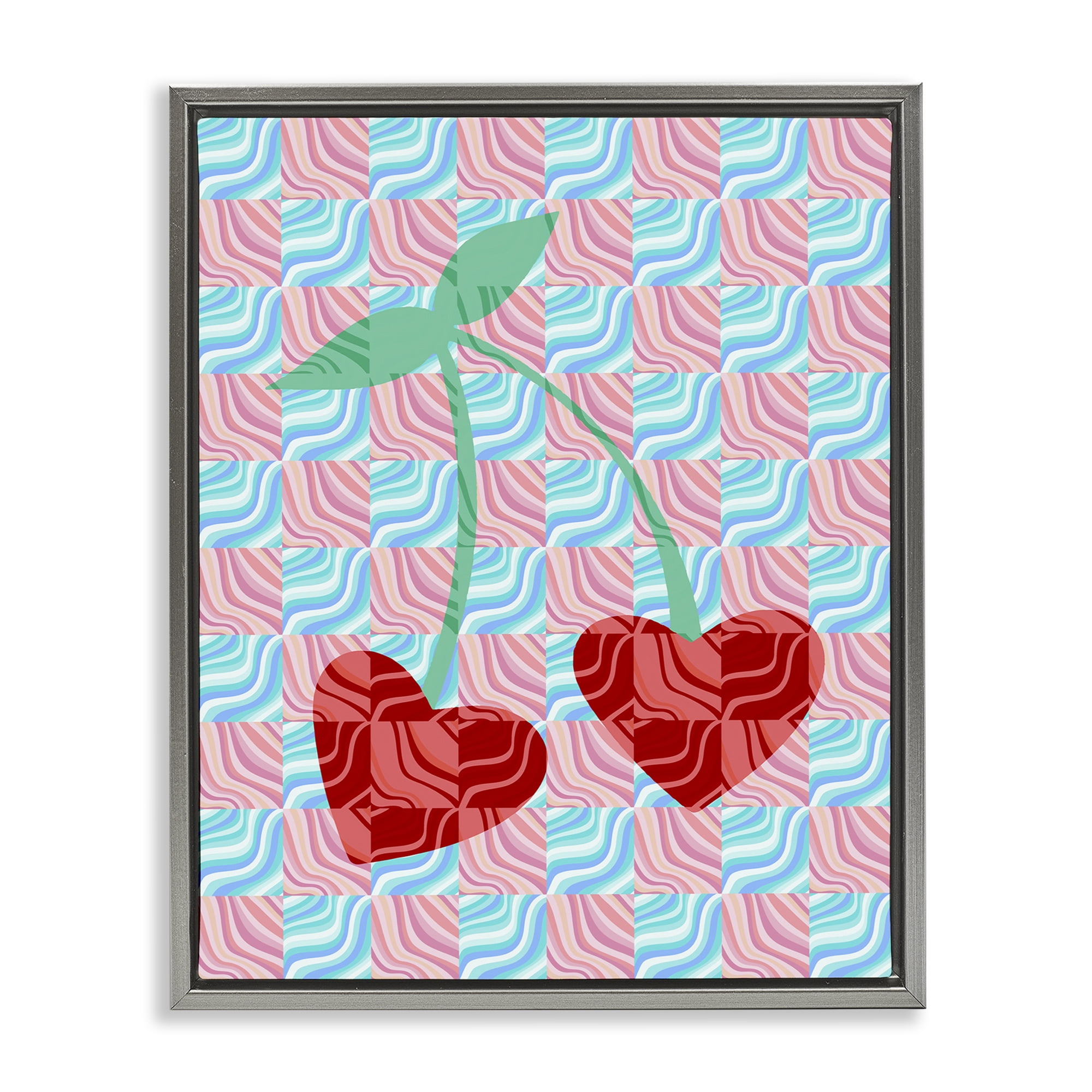 Stupell Industries Groovy Checkered Cherries Food & Beverage Painting Gray Floater Framed Art Print Wall Art, 25 x 31