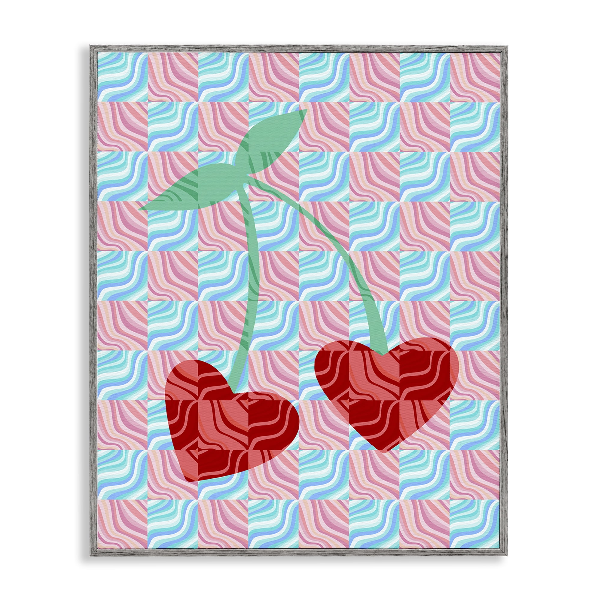 Stupell Industries Groovy Checkered Cherries Food & Beverage Painting Gray Framed Art Print Wall Art, 16 x 20