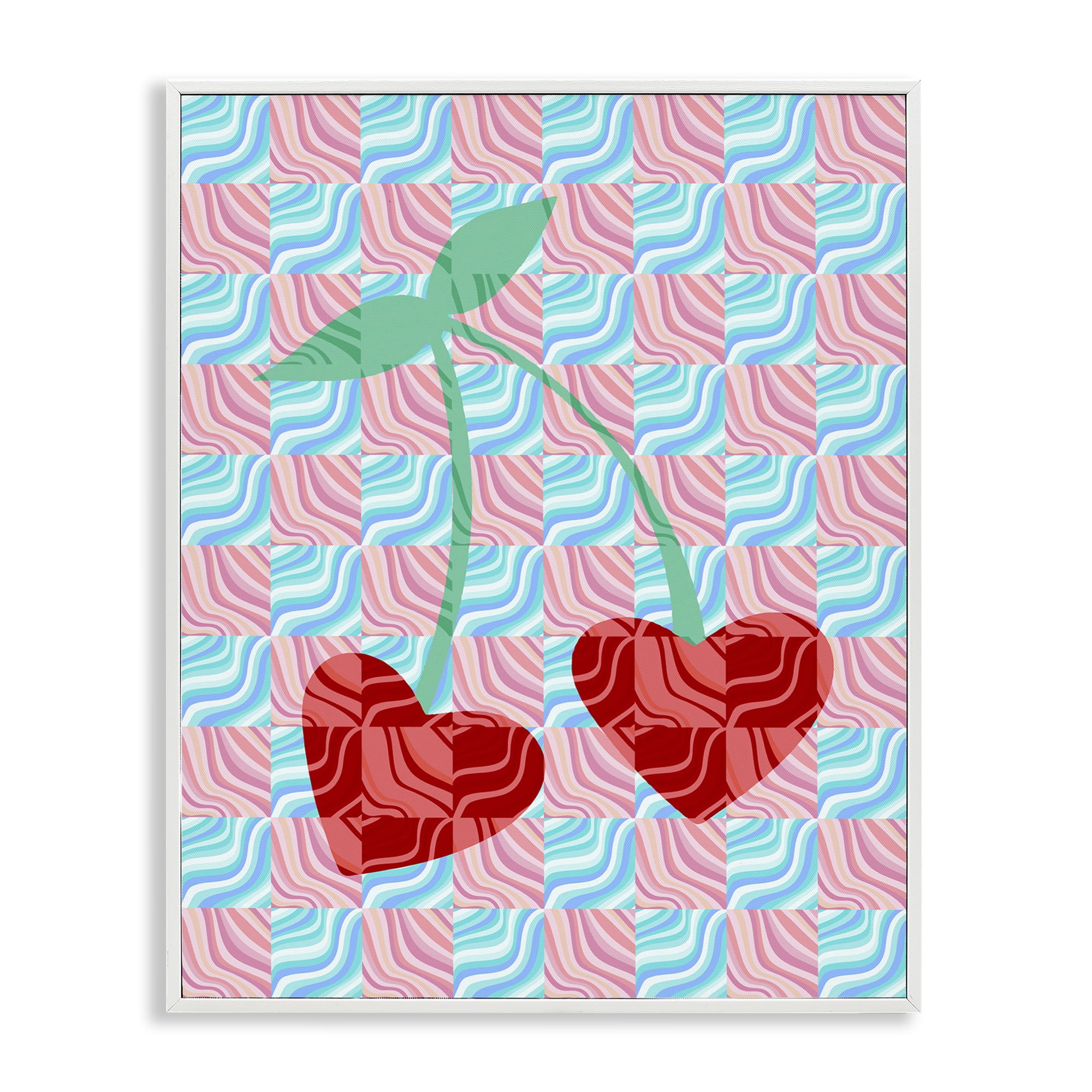 Stupell Industries Groovy Checkered Cherries Food & Beverage Painting White Framed Art Print Wall Art, 11 x 14