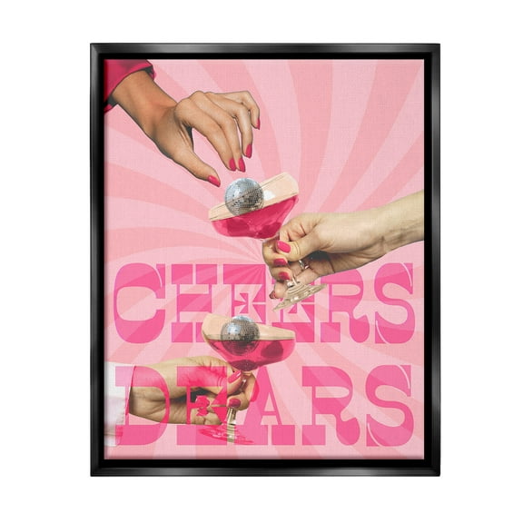Stupell Industries Groovy Cheers Dears Food & Beverage Painting Black Floater Framed Canvas Art Print Wall Art, 17 x 21
