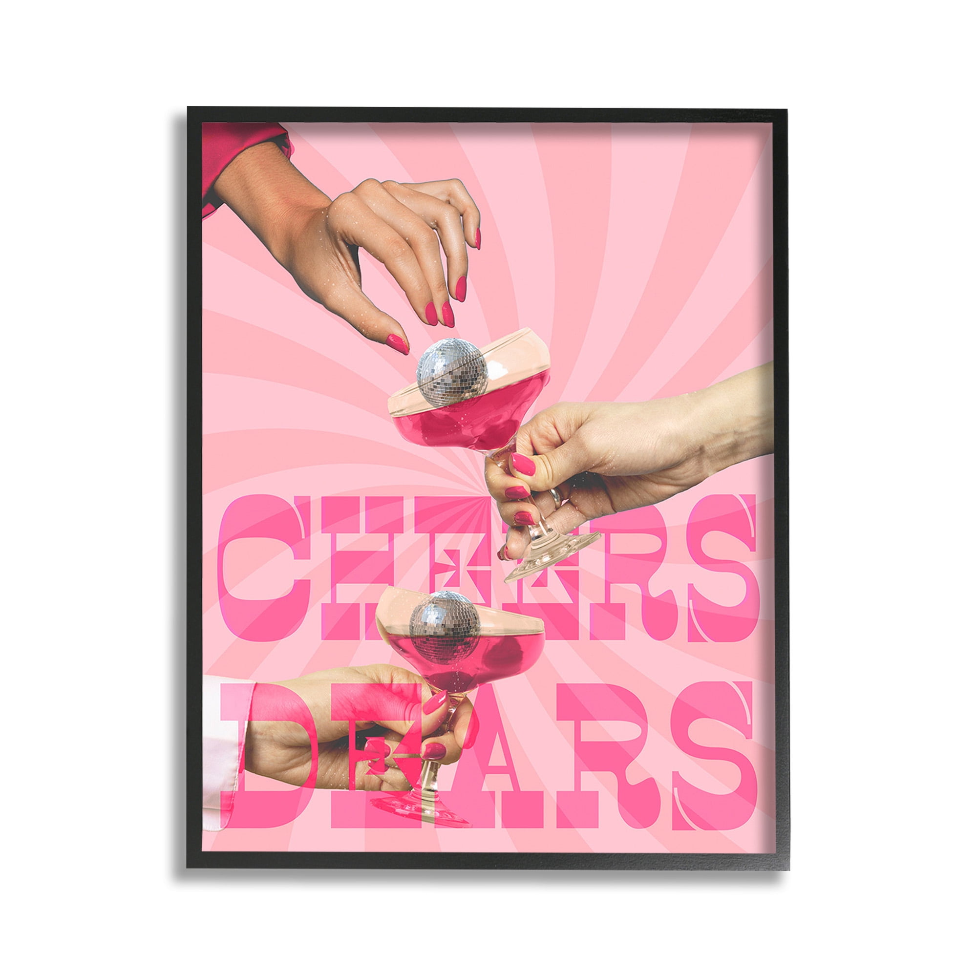 Stupell Industries Groovy Cheers Dears Food & Beverage Painting Black Framed Art Print Wall Art, 11 x 14