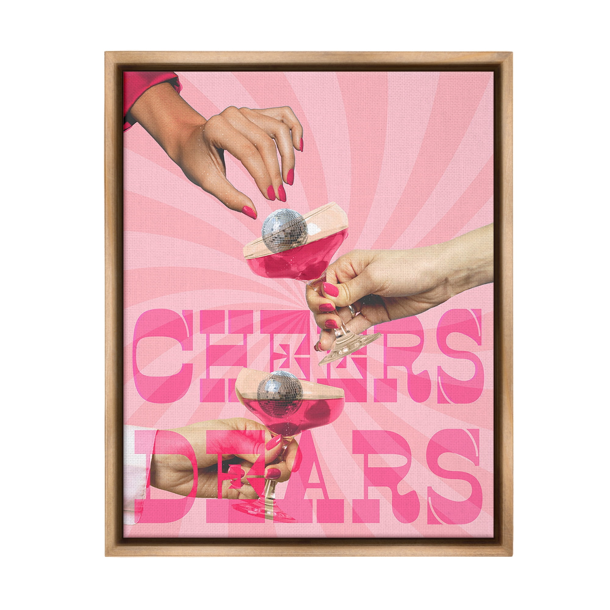 Stupell Industries Groovy Cheers Dears Food & Beverage Painting Brown Floater Framed Canvas Art Print Wall Art, 25 x 31