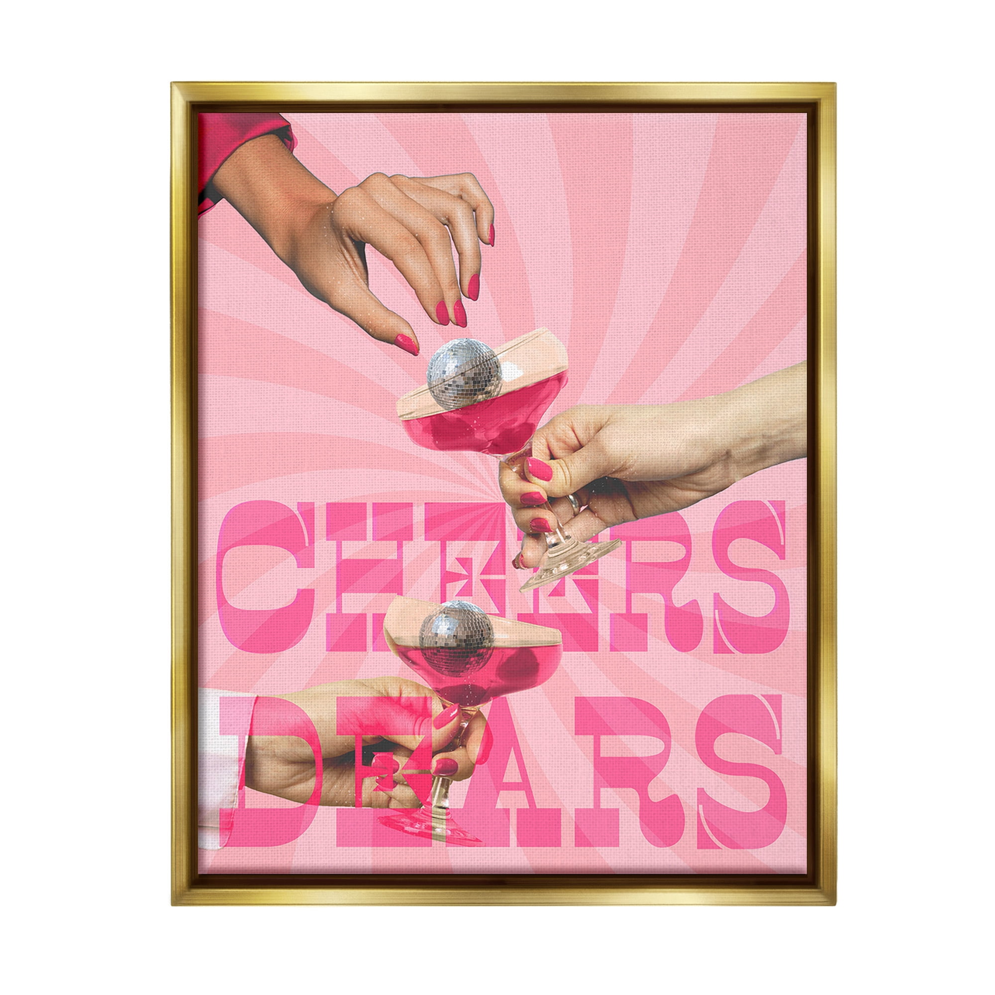 Stupell Industries Groovy Cheers Dears Food & Beverage Painting Gold Floater Framed Canvas Art Print Wall Art, 17 x 21