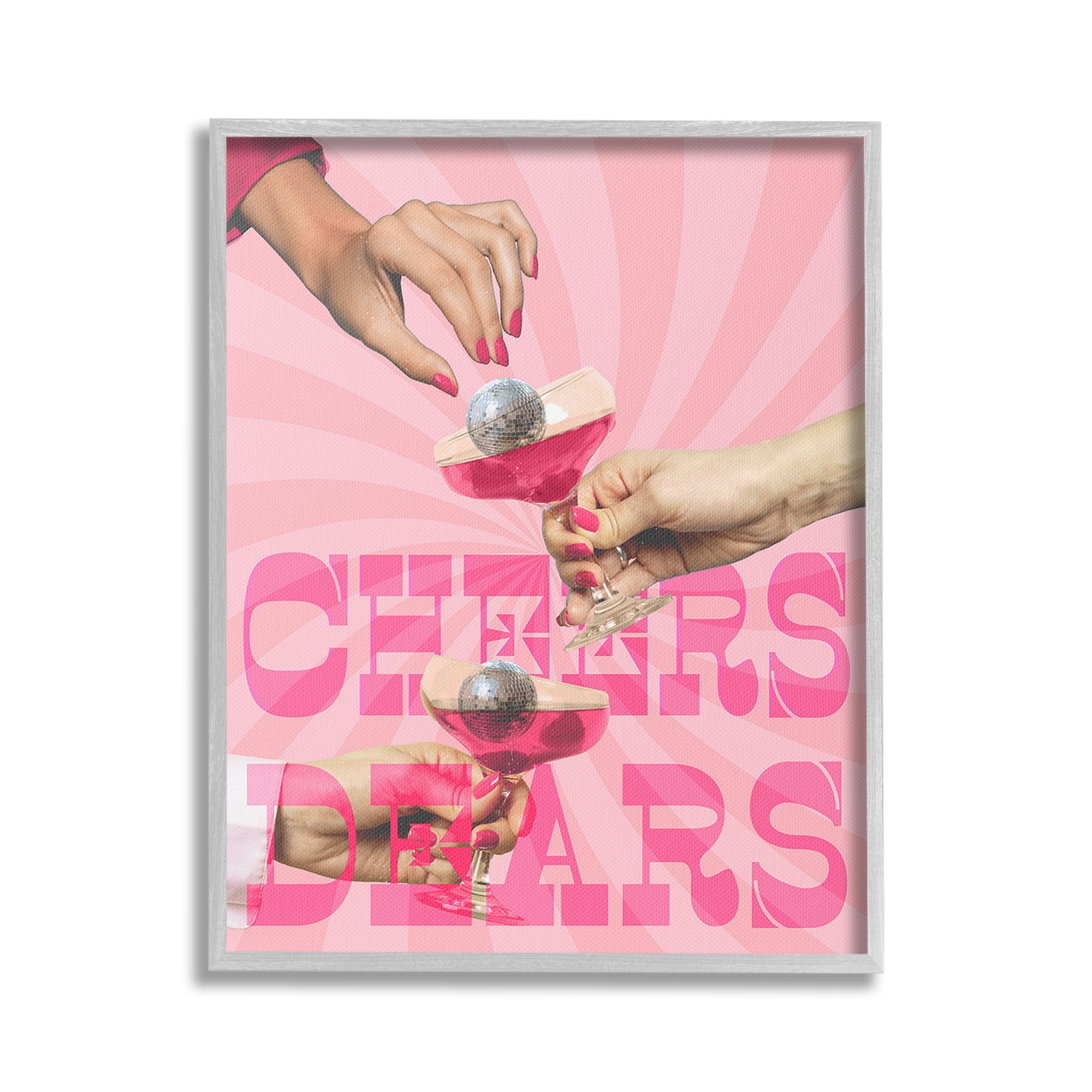 Stupell Industries Groovy Cheers Dears Food & Beverage Painting Gray Framed Art Print Wall Art, 16 x 20