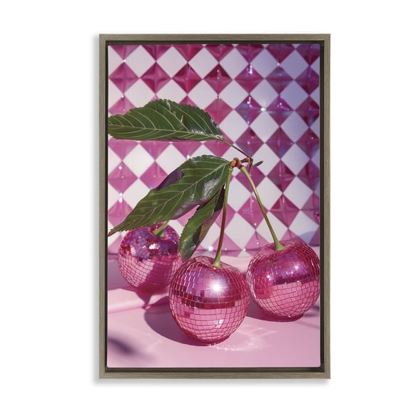 Stupell Industries Eclectic Groovy Cherry Disco Balls Brown Floating Frame Canvas Art, 21 x 31, by LSR Design Studio