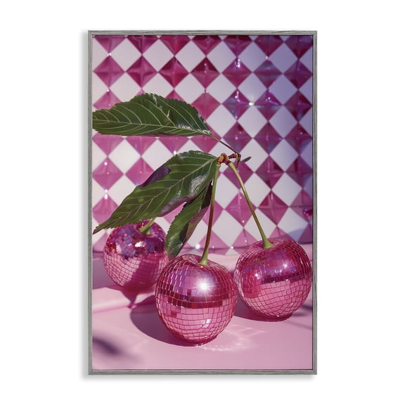 Stupell Industries Eclectic Groovy Cherry Disco Balls Gray Framed Giclee Art, 12 x 18, by LSR Design Studio