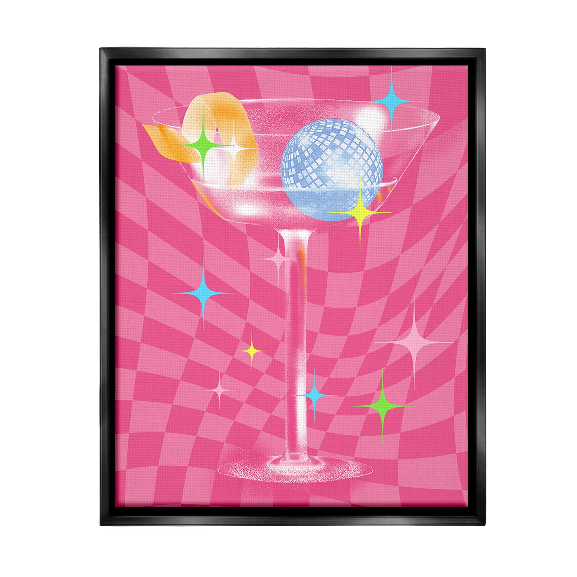 Stupell Industries Groovy Cocktail Pattern Food & Beverage Painting Black Floater Framed Canvas Art Print Wall Art, 25 x 31