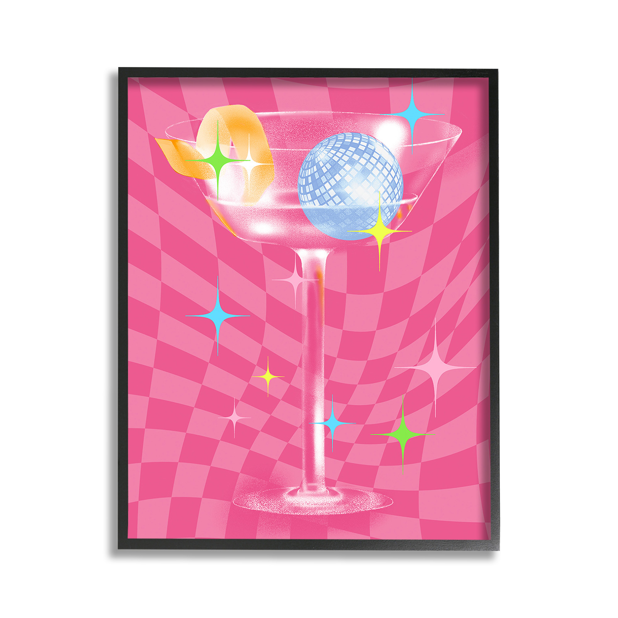 Stupell Industries Groovy Cocktail Pattern Food & Beverage Painting Black Framed Art Print Wall Art, 11 x 14