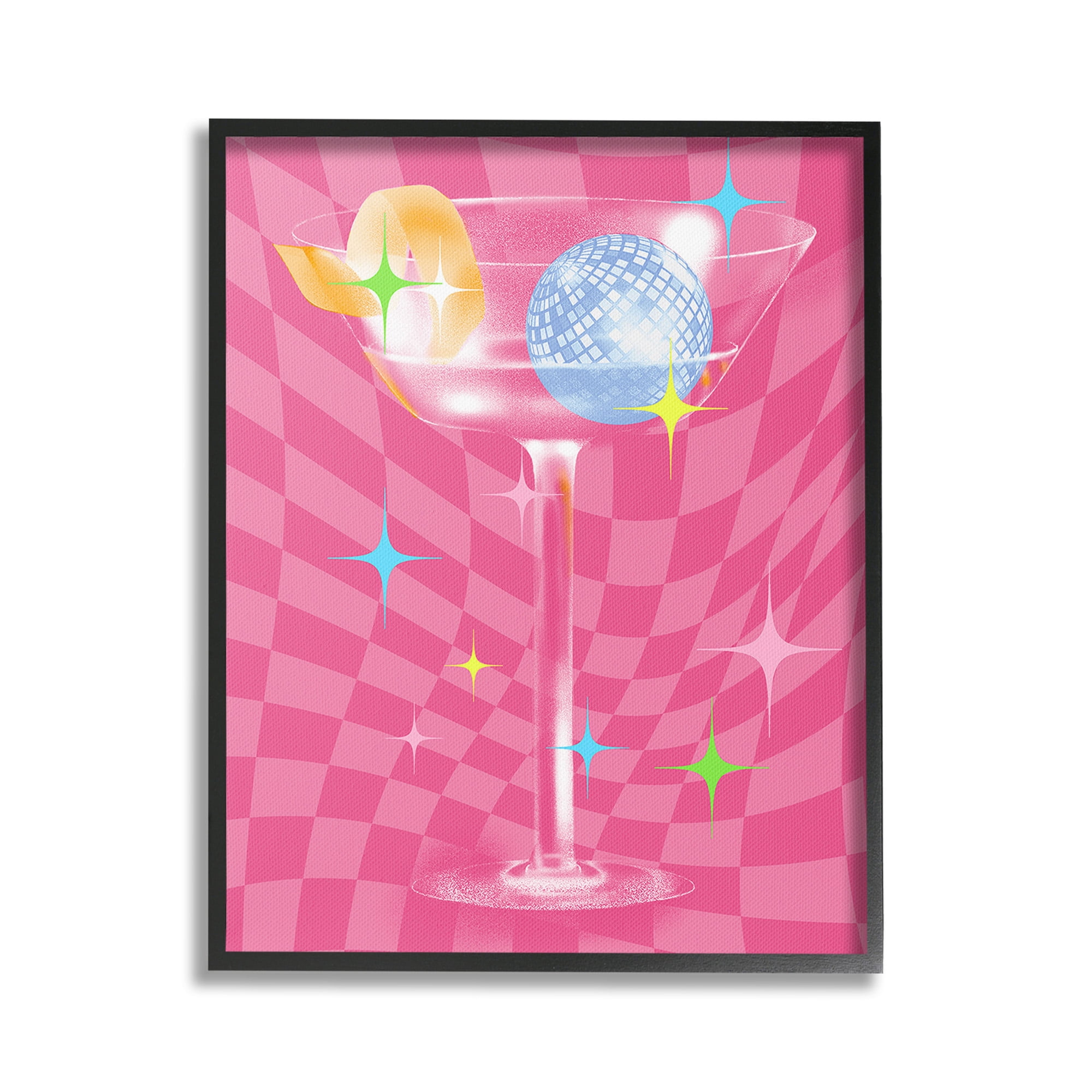 Stupell Industries Groovy Cocktail Pattern Food & Beverage Painting Black Framed Art Print Wall Art, 16 x 20
