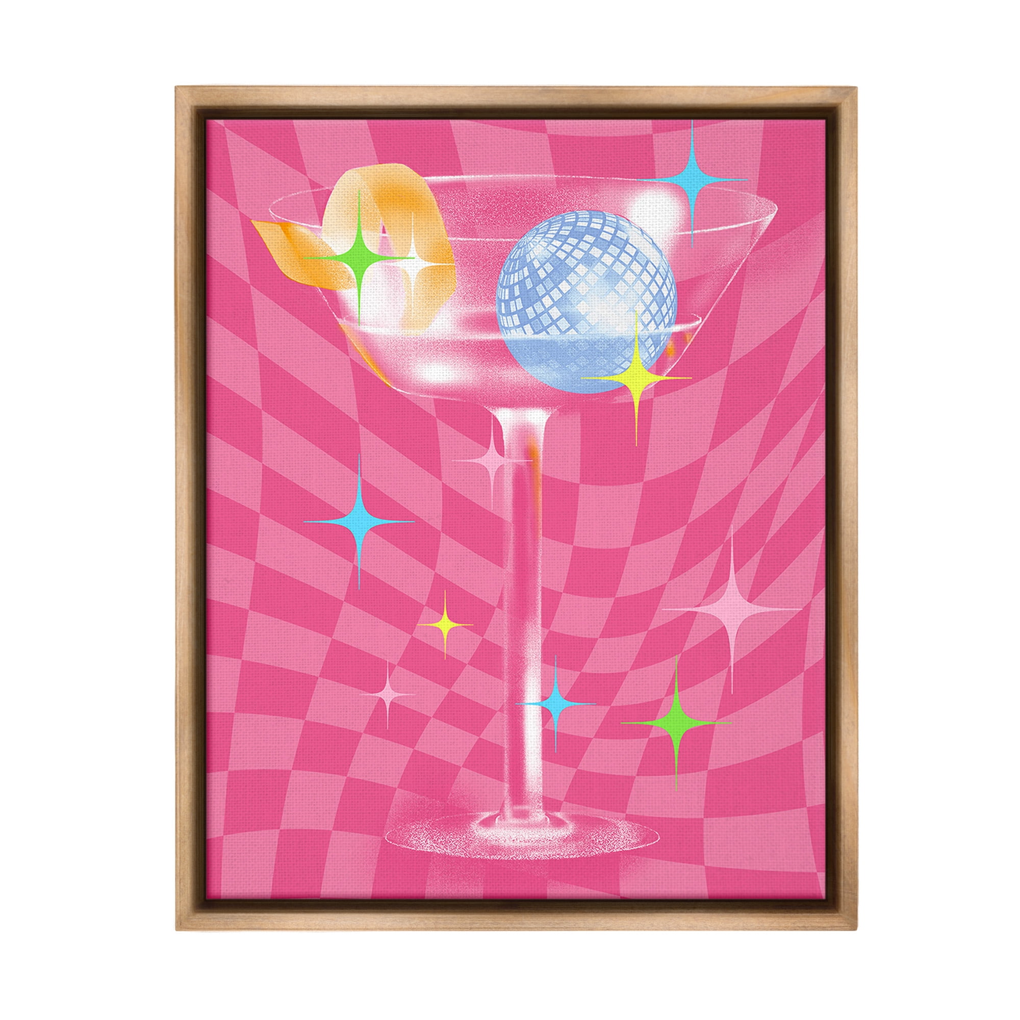 Stupell Industries Groovy Cocktail Pattern Food & Beverage Painting Brown Floater Framed Canvas Art Print Wall Art, 17 x 21