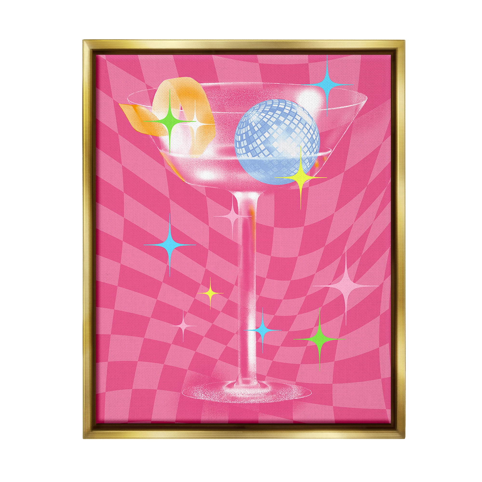 Stupell Industries Groovy Cocktail Pattern Food & Beverage Painting Gold Floater Framed Canvas Art Print Wall Art, 25 x 31