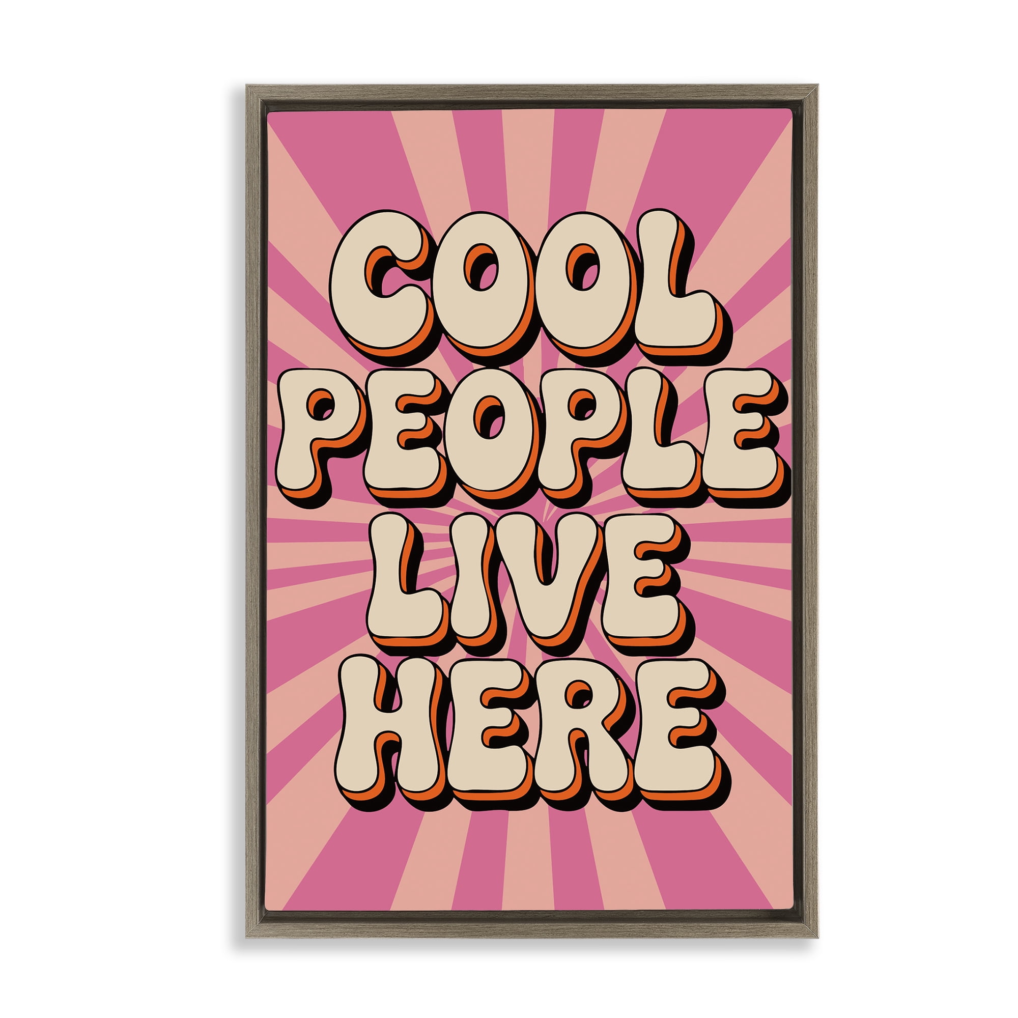Stupell Industries Groovy Cool People Live Here Brown Framed Floater Canvas Wall Art, design by Andreas Magnusson