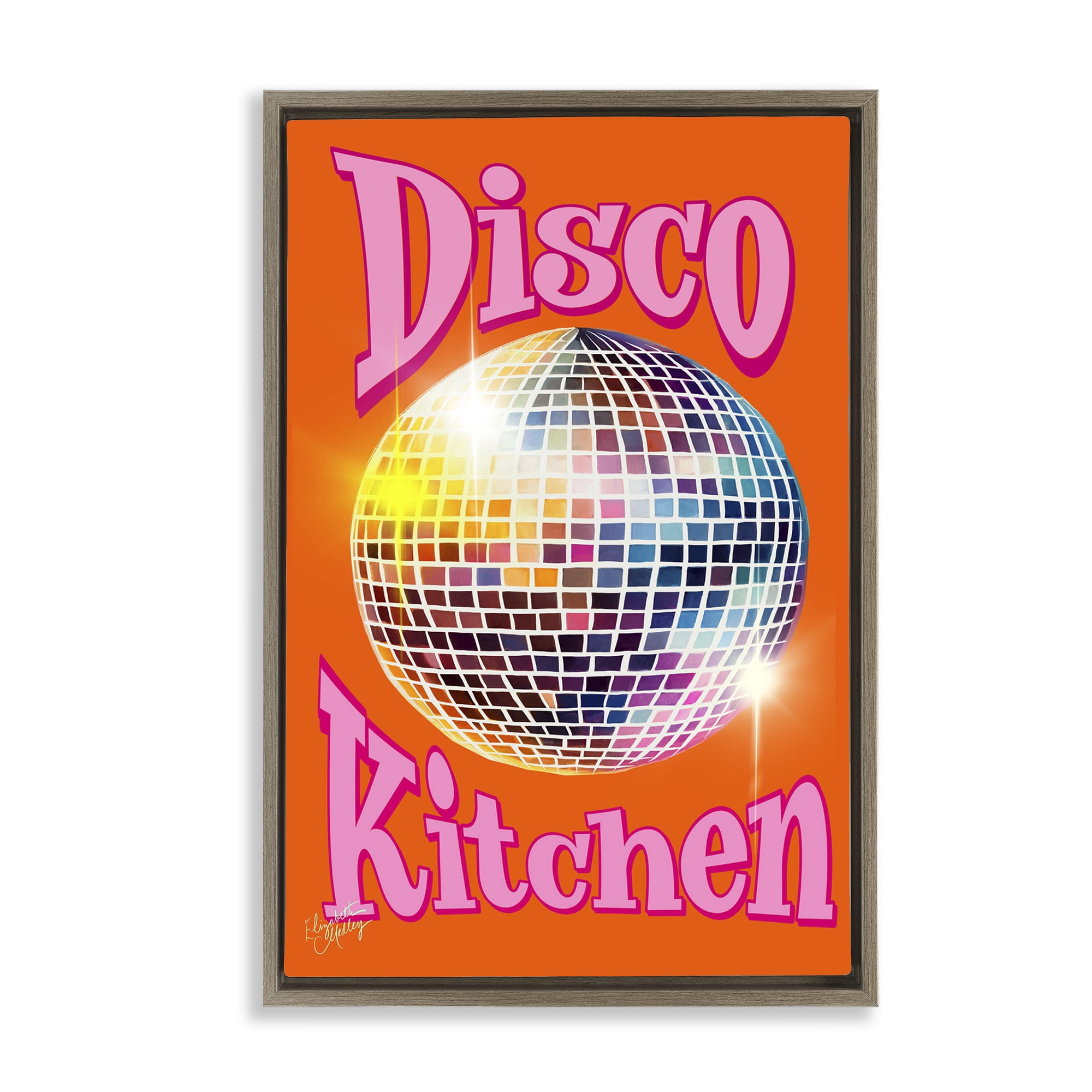 Stupell Industries Groovy Disco Kitchen Performing Arts Painting Brown Floater Framed Art Print Wall Art, 17 x 25