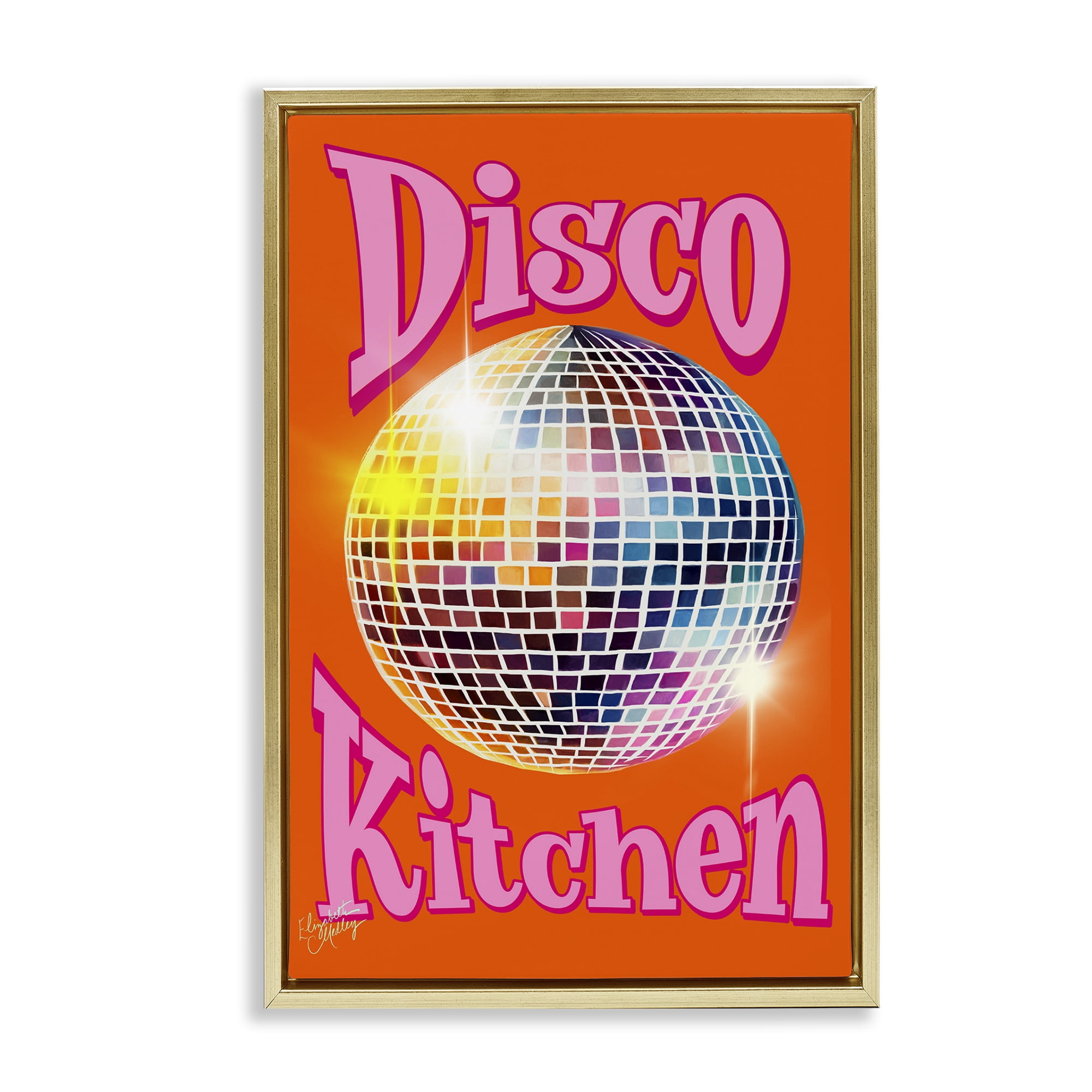 Stupell Industries Groovy Disco Kitchen Performing Arts Painting Gold Floater Framed Art Print Wall Art, 17 x 25