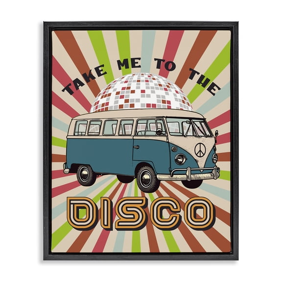 Stupell Industries Groovy Disco Van Phrase Quotes and Sayings Painting Black Floater Framed Canvas Art Print Wall Art, 17 x 21