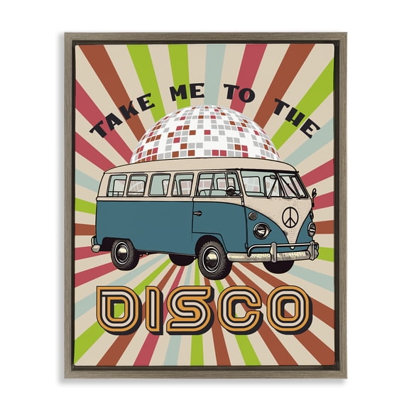 Stupell Industries Groovy Disco Van Phrase Quotes and Sayings Painting Brown Floater Framed Canvas Art Print Wall Art, 17 x 21