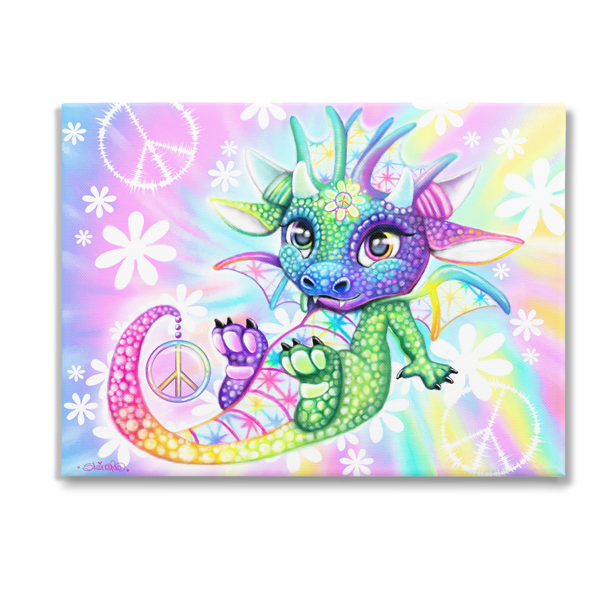 Stupell Industries Groovy Dragon Pattern Fairy Tales & Fantasy Painting Gallery Wrapped Canvas Art Print Wall Art, 48 x 36