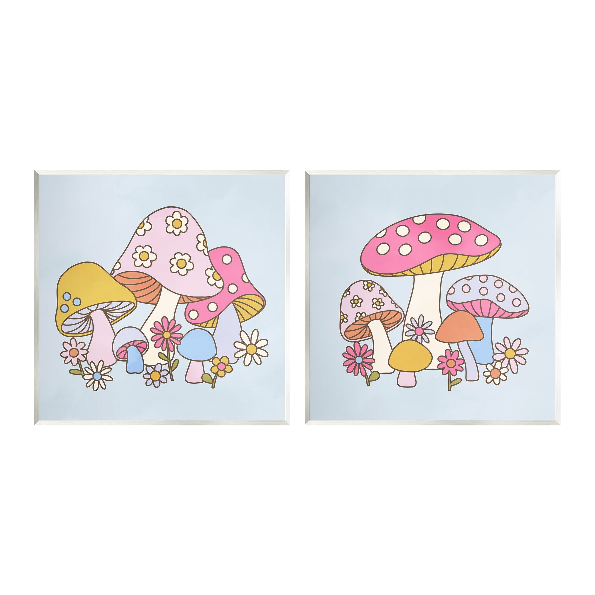 Stupell Industries Groovy Floral Mushrooms Botanical & Floral Painting Unframed Art Print Wall Art, 12 x 12, Set of 2